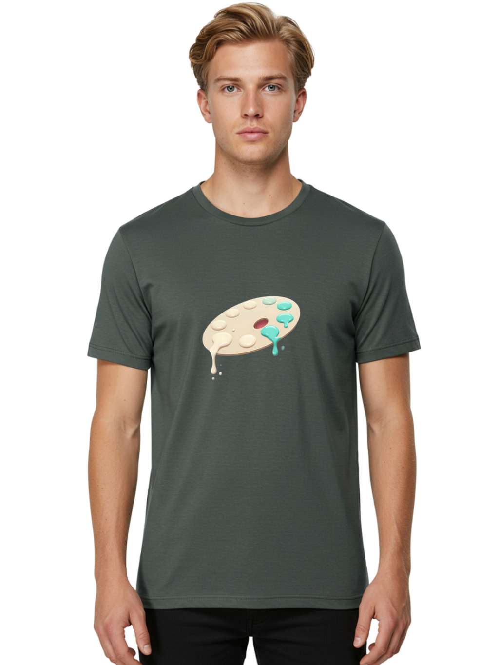 Paint-Palette-1 Men'S Graphic Tee, 100% Cotton, Comfortable Casual Summer Wear, Machine Washable, Vintage Camera, Old Camera, Antique Camera, Black Camera, Classic Photography, Photography Equipment, Nostalgic Device, Film Camera, Camera Art Baj606