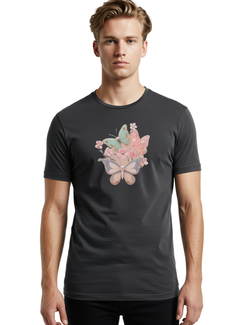 Pastel-Butterflies Men'S Graphic Tee, 100% Cotton, Comfortable Casual Summer Wear, Machine Washable, Vintage Camera, Old Camera, Antique Camera, Black Camera, Classic Photography, Photography Equipment, Nostalgic Device, Film Camera, Baj614