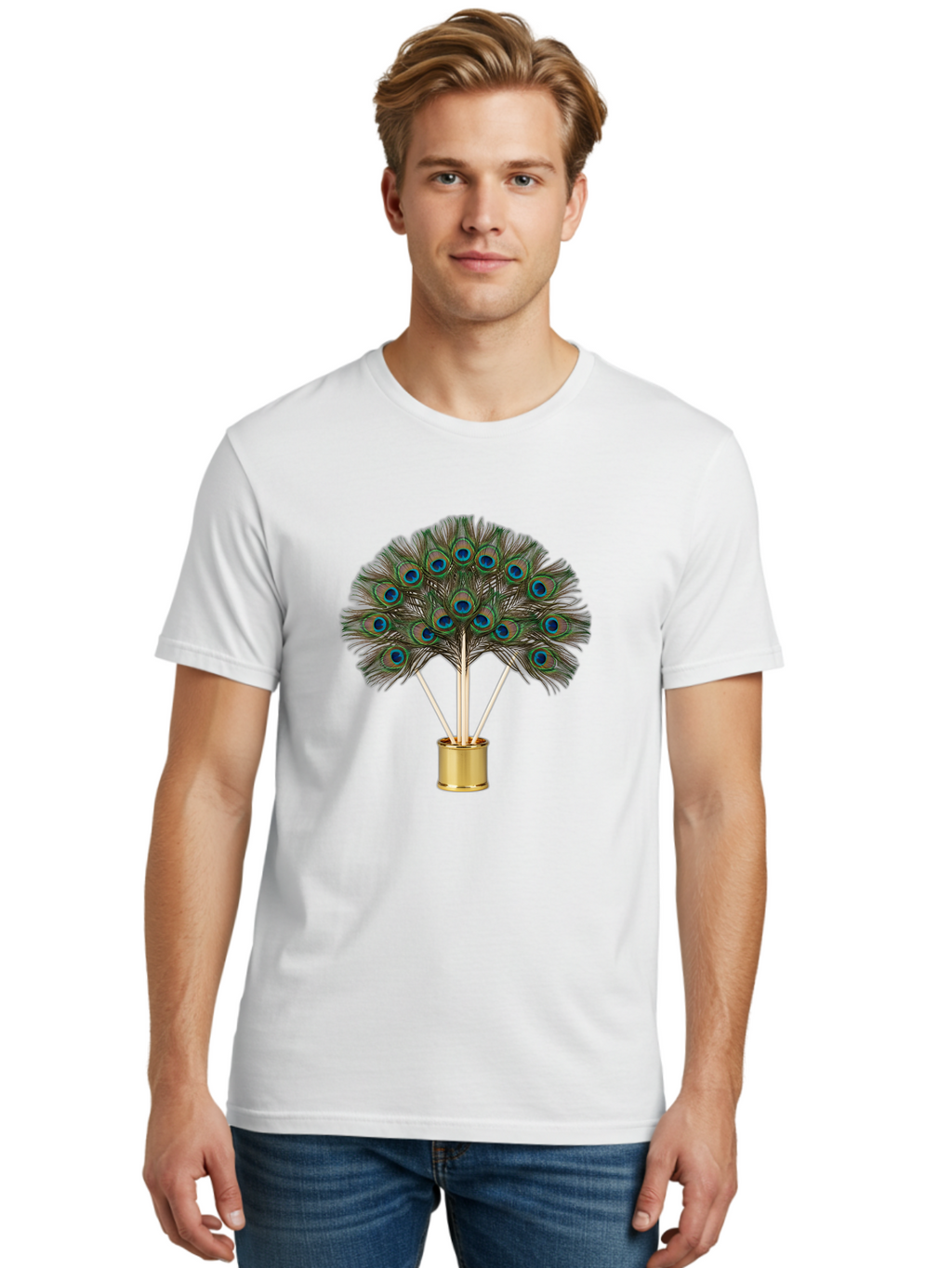 Peacock-Feathers-Arrangement Men'S Graphic Tee, 100% Cotton, Comfortable Casual Summer Wear, Machine Washable, Vintage Camera, Old Camera, Antique Camera, Black Camera, Classic Photography, Photography Equipment, Nostalgic Device, Film Camera, Baj630