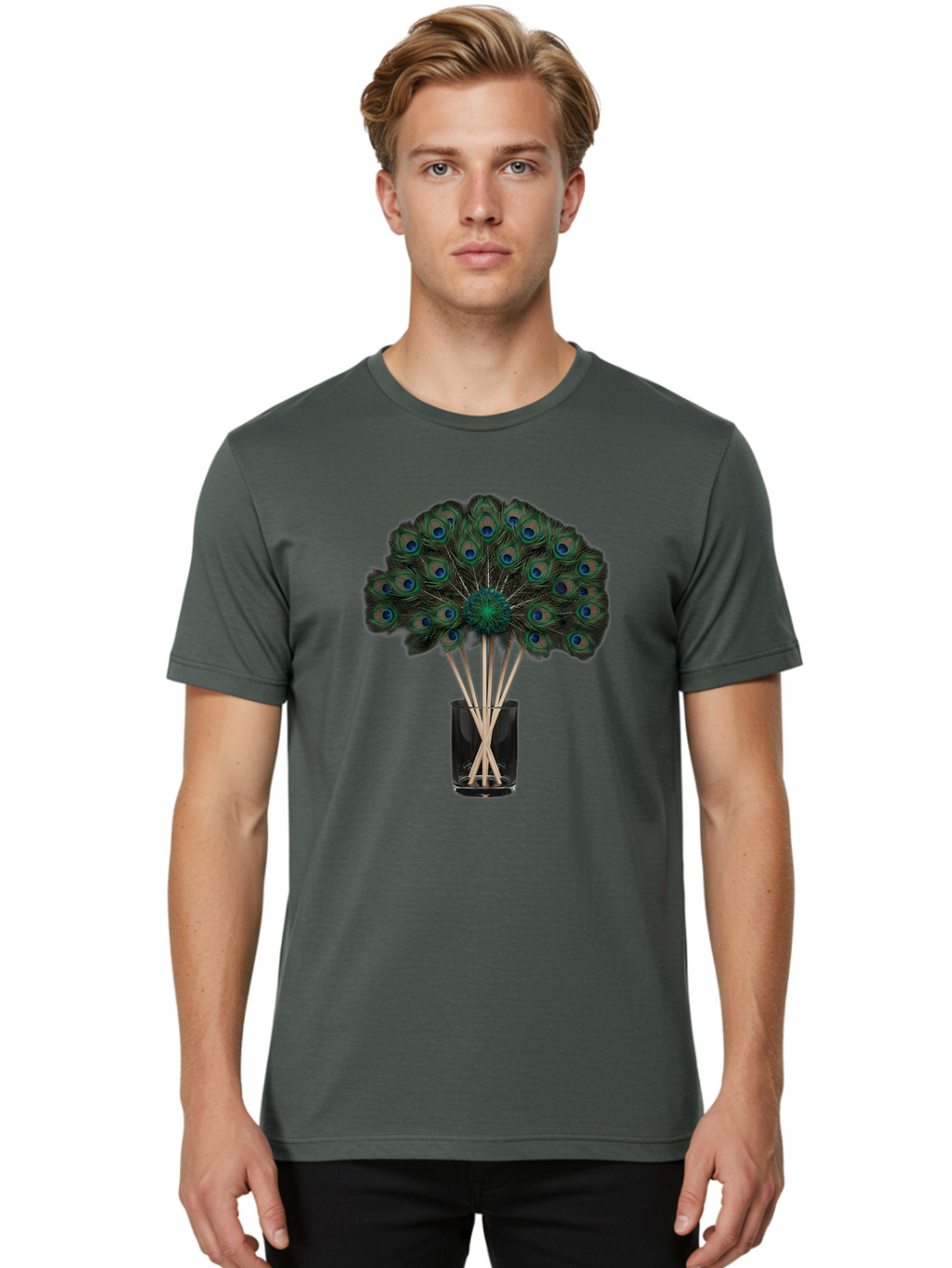 Peacock-Feathers-In-Vase Men'S Graphic Tee, 100% Cotton, Comfortable Casual Summer Wear, Machine Washable, Vintage Camera, Old Camera, Antique Camera, Black Camera, Classic Photography, Photography Equipment, Nostalgic Device, Film Camera, Baj631