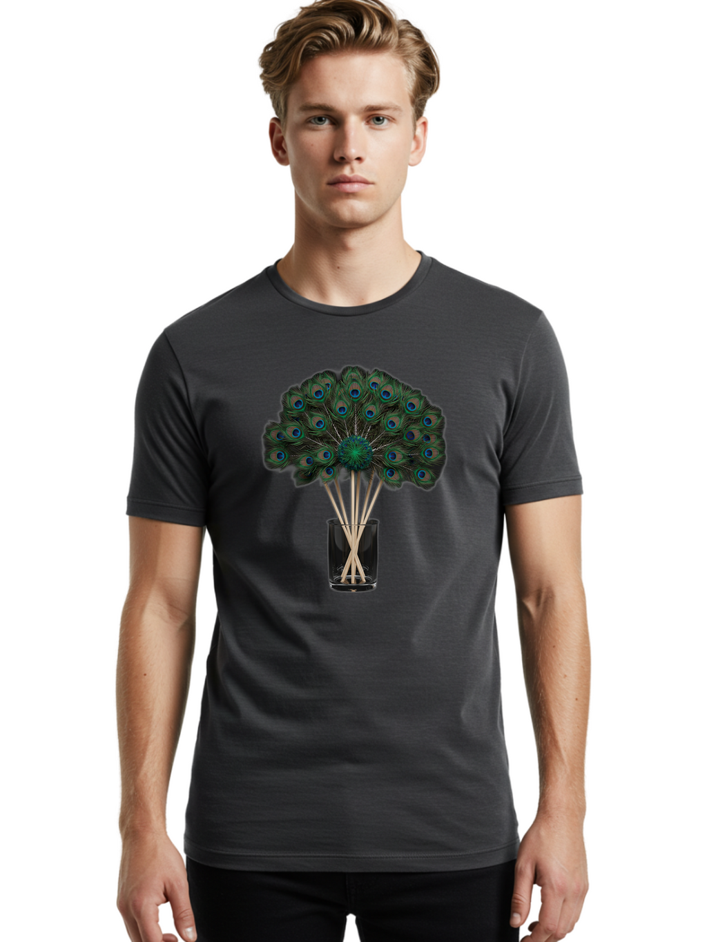 Peacock-Feathers-In-Vase Men'S Graphic Tee, 100% Cotton, Comfortable Casual Summer Wear, Machine Washable, Vintage Camera, Old Camera, Antique Camera, Black Camera, Classic Photography, Photography Equipment, Nostalgic Device, Film Camera, Baj631