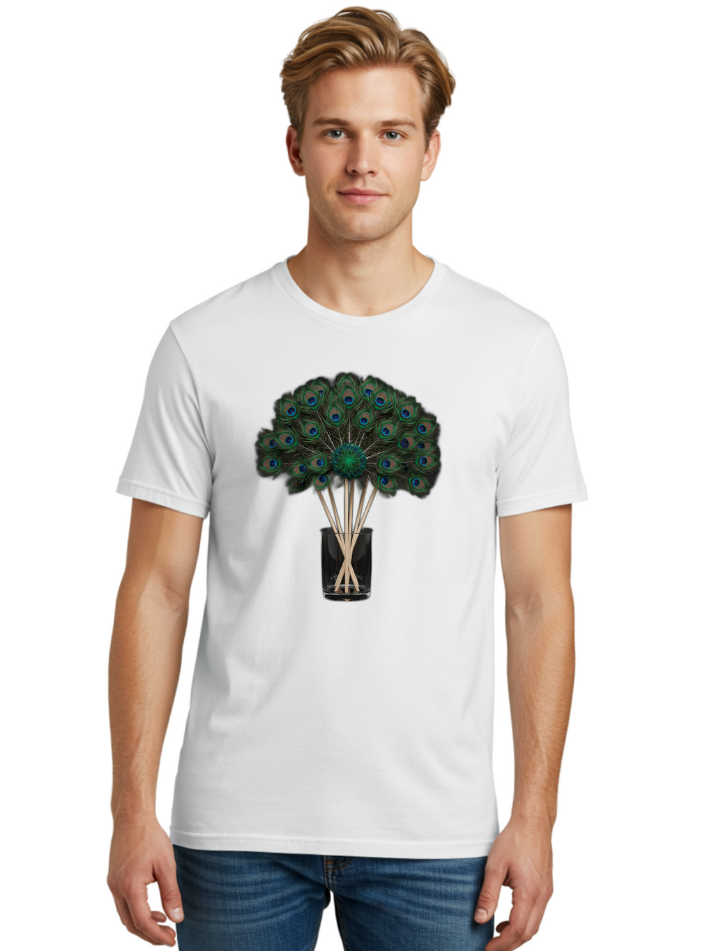 Peacock-Feathers-In-Vase Men'S Graphic Tee, 100% Cotton, Comfortable Casual Summer Wear, Machine Washable, Vintage Camera, Old Camera, Antique Camera, Black Camera, Classic Photography, Photography Equipment, Nostalgic Device, Film Camera, Baj631