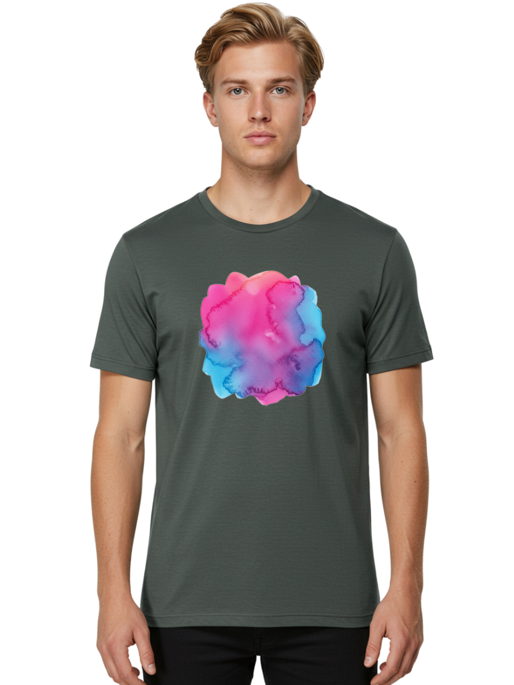 Pink-Blue-Watercolor-Splash Men'S Graphic Tee, 100% Cotton, Comfortable Casual Summer Wear, Machine Washable, Vintage Camera, Old Camera, Antique Camera, Black Camera, Classic Photography, Photography Equipment, Nostalgic Device, Film Camera, Baj658