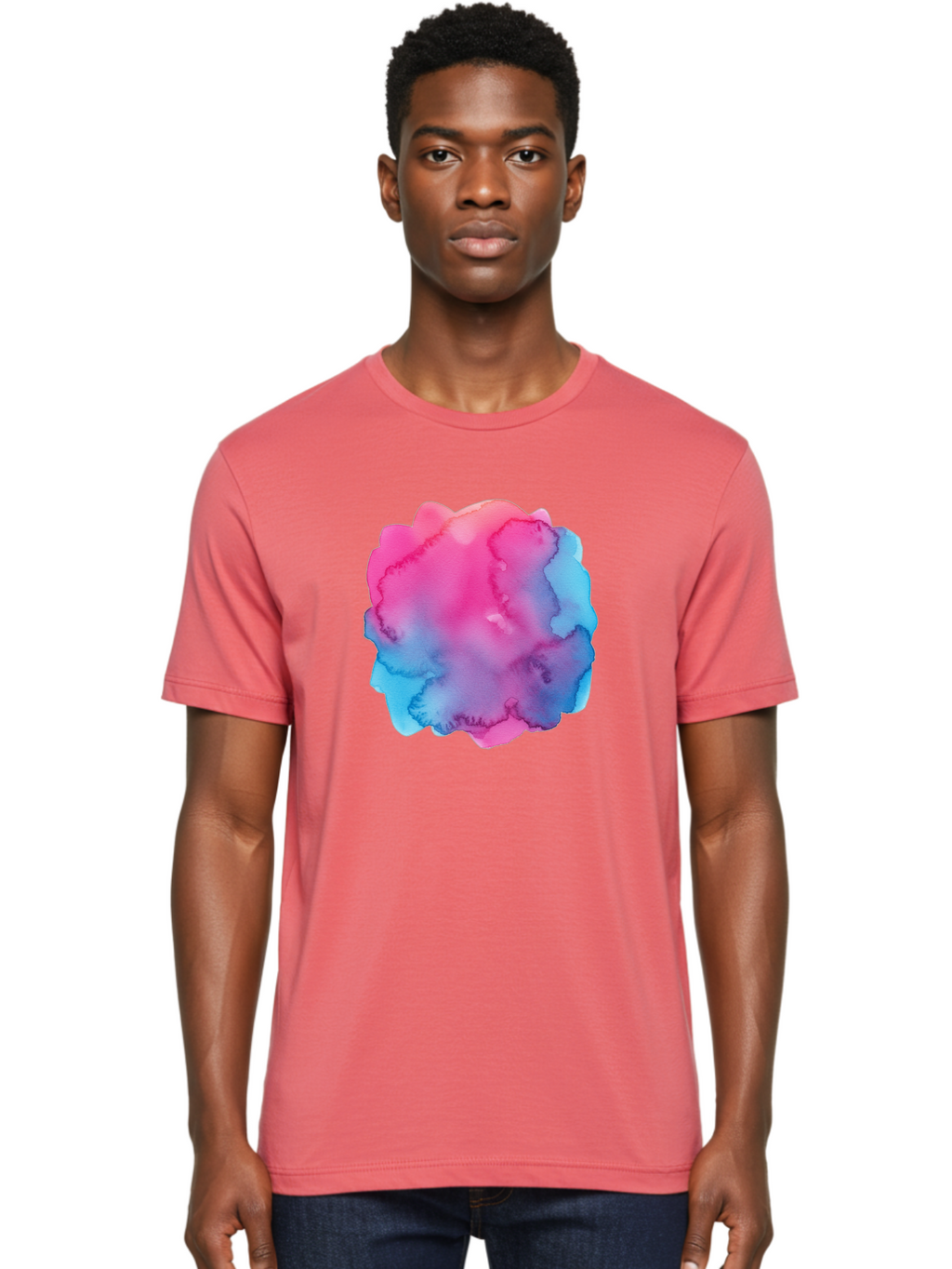 Pink-Blue-Watercolor-Splash Men'S Graphic Tee, 100% Cotton, Comfortable Casual Summer Wear, Machine Washable, Vintage Camera, Old Camera, Antique Camera, Black Camera, Classic Photography, Photography Equipment, Nostalgic Device, Film Camera, Baj658