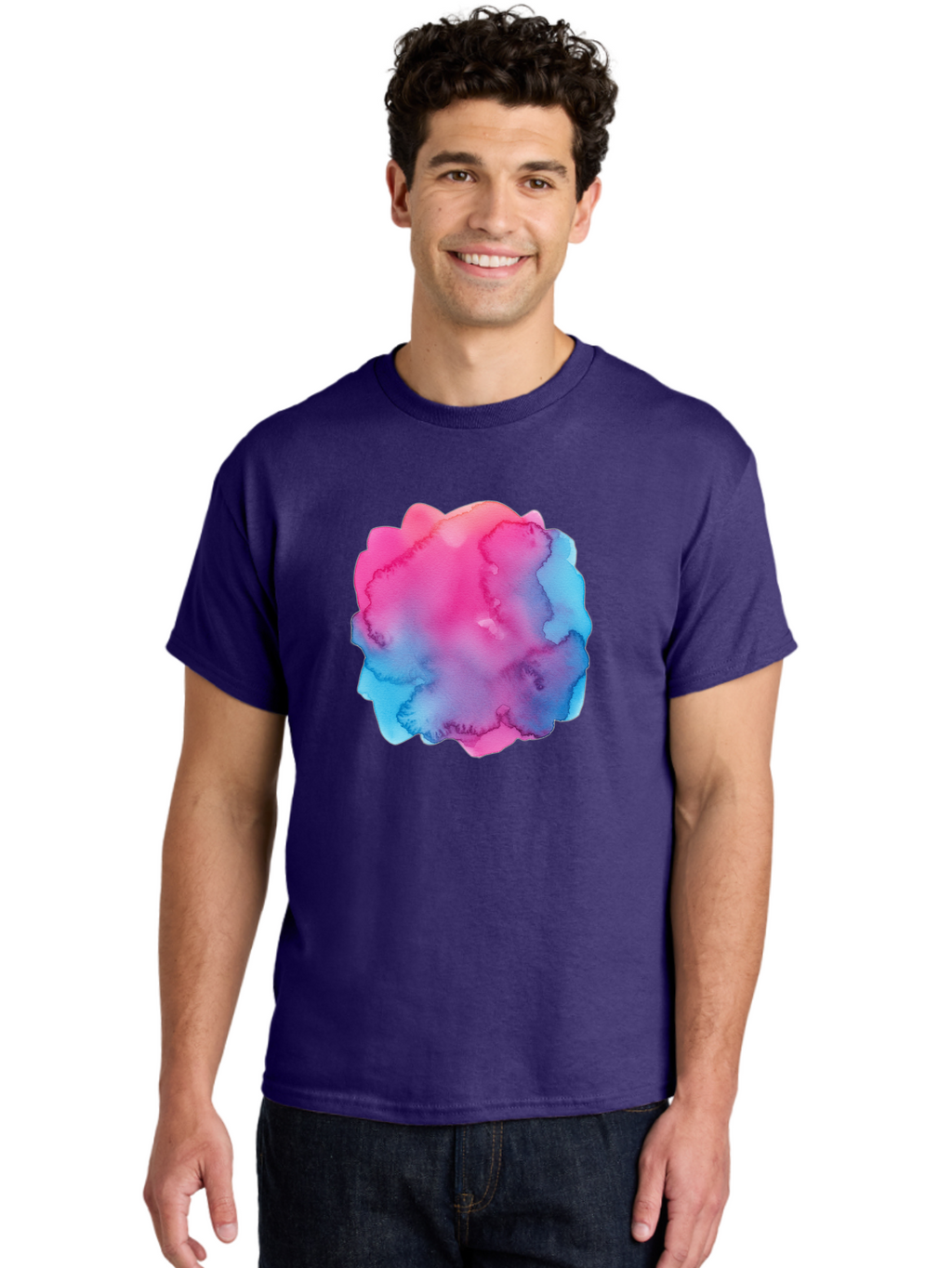 Pink-Blue-Watercolor-Splash Men'S Graphic Tee, 100% Cotton, Comfortable Casual Summer Wear, Machine Washable, Vintage Camera, Old Camera, Antique Camera, Black Camera, Classic Photography, Photography Equipment, Nostalgic Device, Film Camera, Baj658