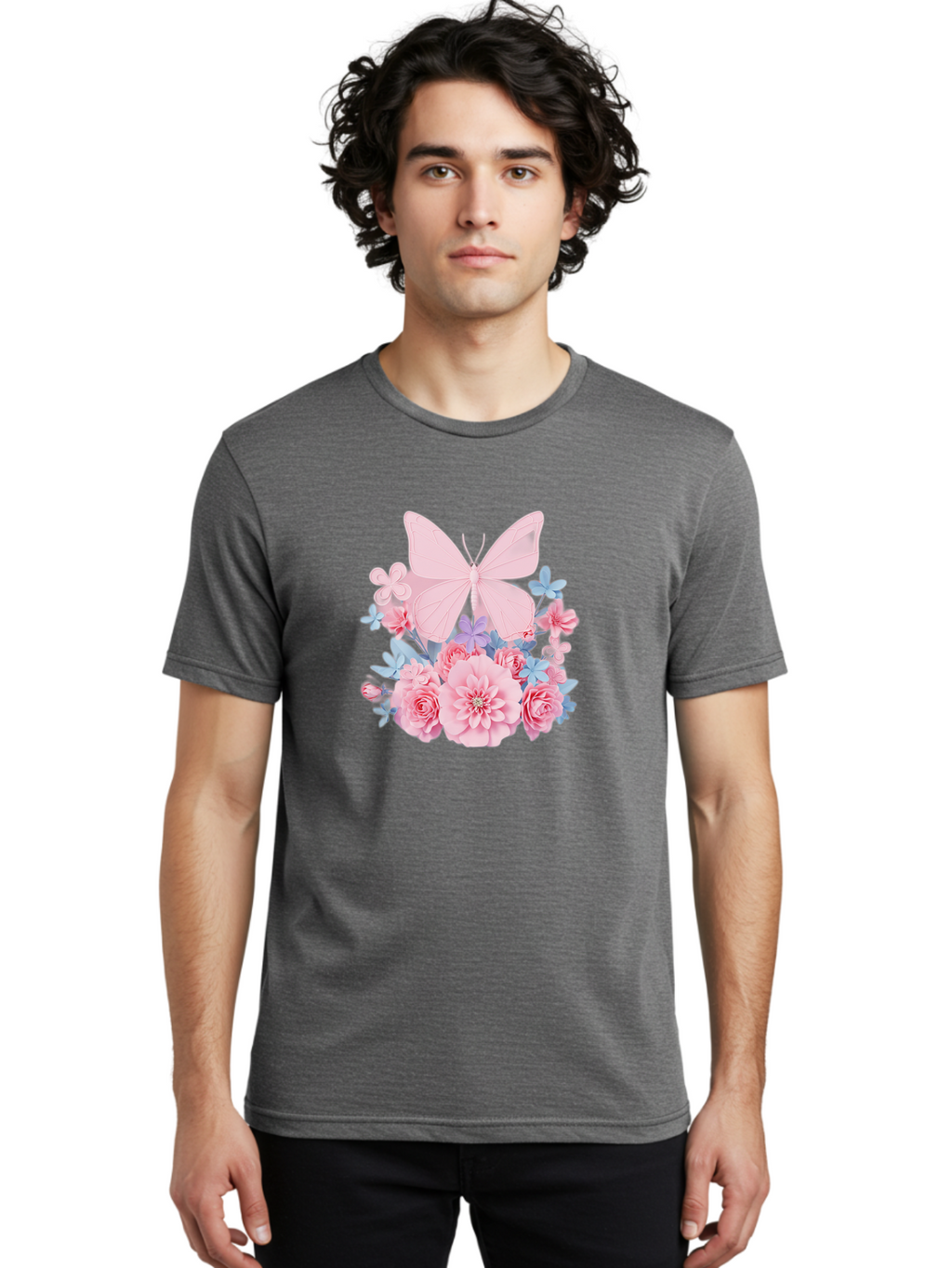 Pink-Butterfly-And-Flowers Men'S Graphic Tee, 100% Cotton, Comfortable Casual Summer Wear, Machine Washable, Vintage Camera, Old Camera, Antique Camera, Black Camera, Classic Photography, Photography Equipment, Nostalgic Device, Film Camera, Baj659
