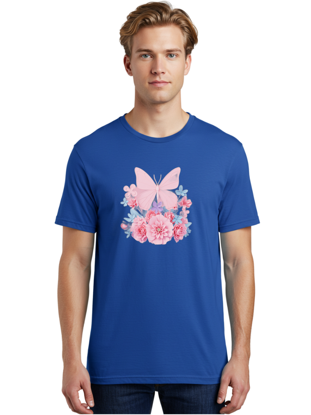 Pink-Butterfly-And-Flowers Men'S Graphic Tee, 100% Cotton, Comfortable Casual Summer Wear, Machine Washable, Vintage Camera, Old Camera, Antique Camera, Black Camera, Classic Photography, Photography Equipment, Nostalgic Device, Film Camera, Baj659