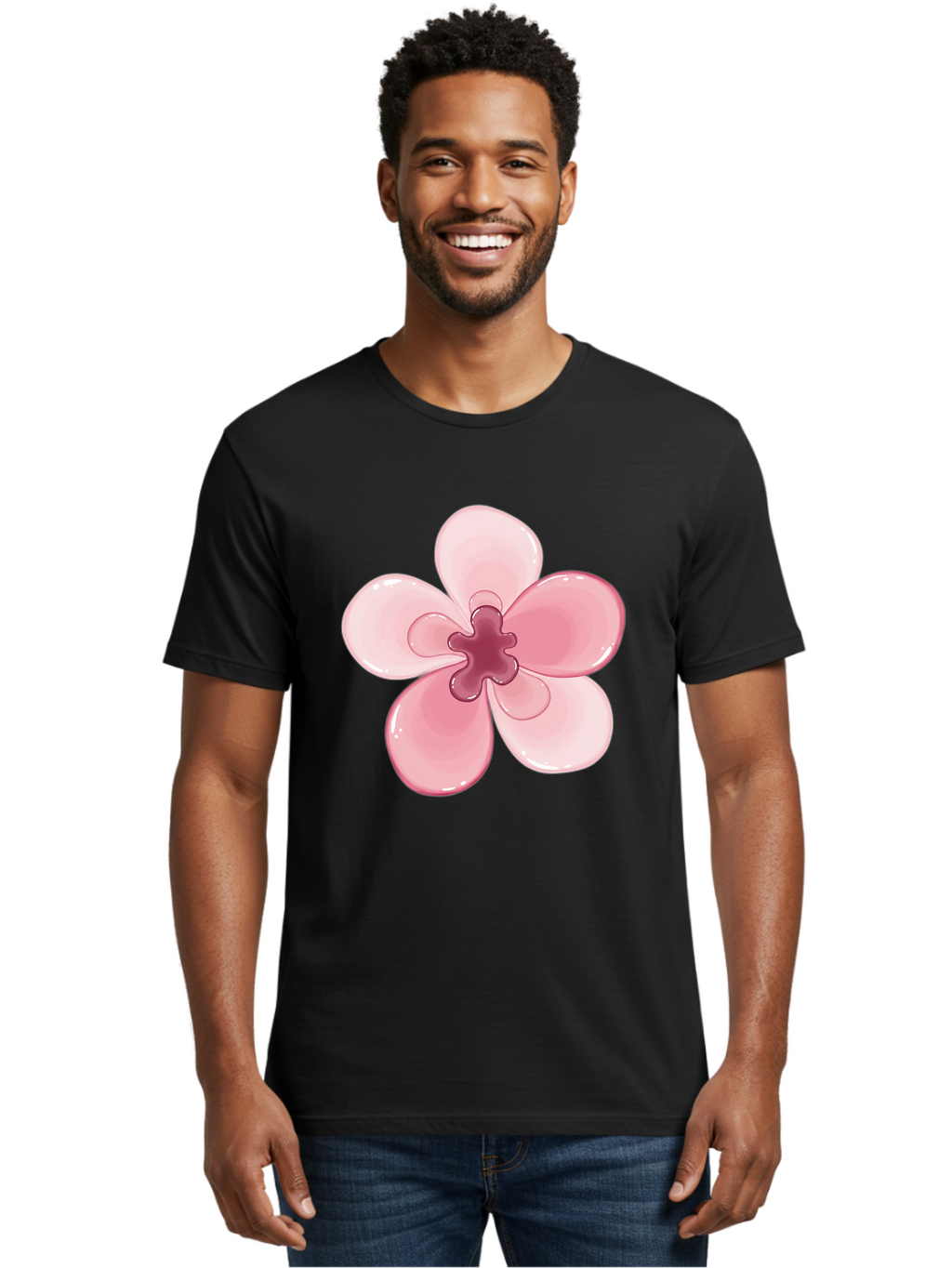 Pink-Flower-1 Men'S Graphic Tee, 100% Cotton, Comfortable Casual Summer Wear, Machine Washable, Vintage Camera, Old Camera, Antique Camera, Black Camera, Classic Photography, Photography Equipment, Nostalgic Device, Film Camera, Camera Art Baj669