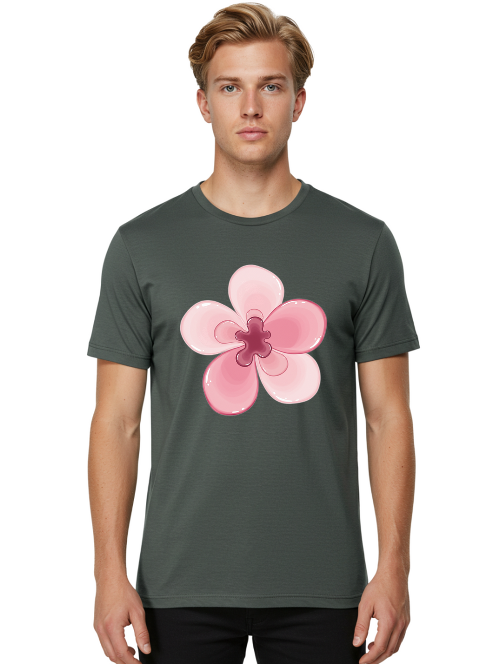 Pink-Flower-1 Men'S Graphic Tee, 100% Cotton, Comfortable Casual Summer Wear, Machine Washable, Vintage Camera, Old Camera, Antique Camera, Black Camera, Classic Photography, Photography Equipment, Nostalgic Device, Film Camera, Camera Art Baj669