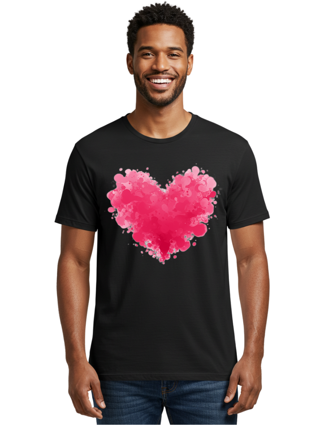 Pink-Heart-Splatter Men'S Graphic Tee, 100% Cotton, Comfortable Casual Summer Wear, Machine Washable, Vintage Camera, Old Camera, Antique Camera, Black Camera, Classic Photography, Photography Equipment, Nostalgic Device, Film Camera, Baj683