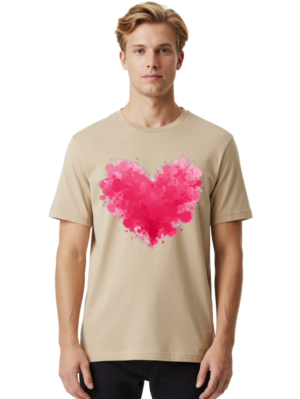 Pink-Heart-Splatter Men'S Graphic Tee, 100% Cotton, Comfortable Casual Summer Wear, Machine Washable, Vintage Camera, Old Camera, Antique Camera, Black Camera, Classic Photography, Photography Equipment, Nostalgic Device, Film Camera, Baj683