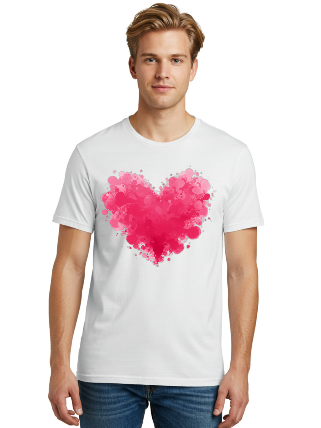 Pink-Heart-Splatter Men'S Graphic Tee, 100% Cotton, Comfortable Casual Summer Wear, Machine Washable, Vintage Camera, Old Camera, Antique Camera, Black Camera, Classic Photography, Photography Equipment, Nostalgic Device, Film Camera, Baj683