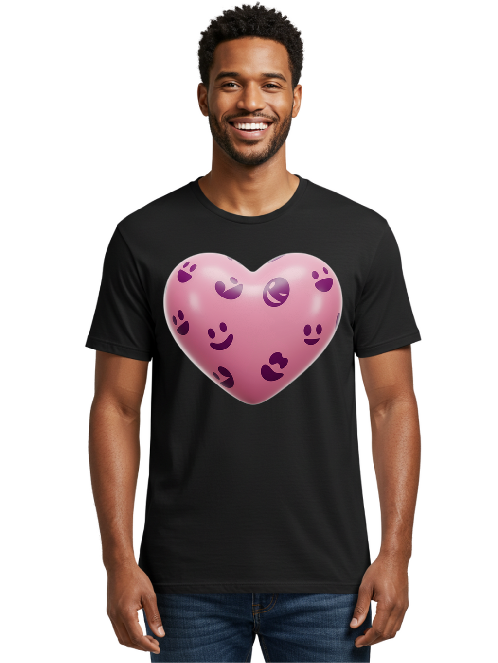 Pink-Heart-With-Purple-Emoji-Faces Men'S Graphic Tee, 100% Cotton, Comfortable Casual Summer Wear, Machine Washable, Vintage Camera, Old Camera, Antique Camera, Black Camera, Classic Photography, Photography Equipment, Nostalgic Device, Baj684