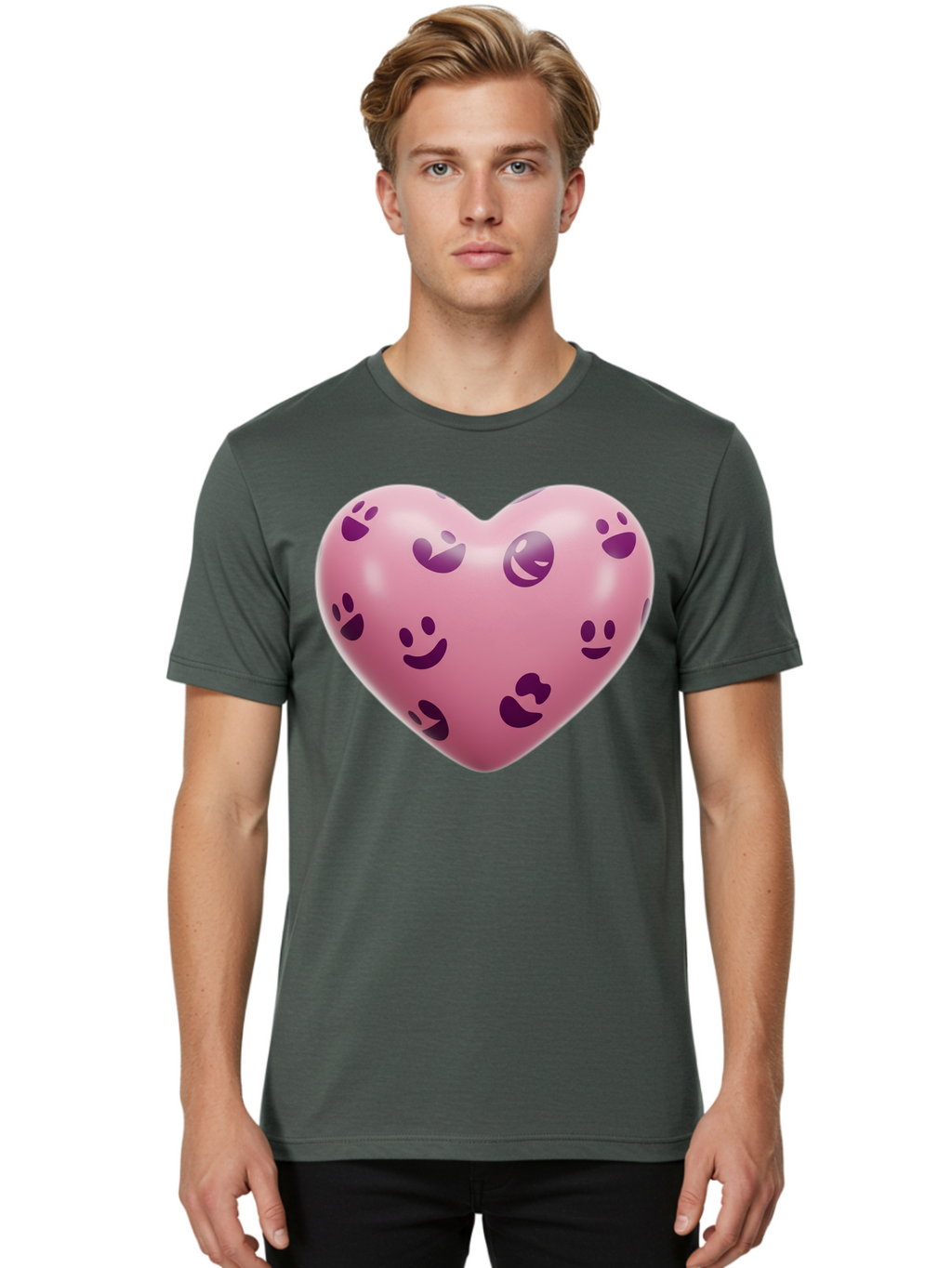 Pink-Heart-With-Purple-Emoji-Faces Men'S Graphic Tee, 100% Cotton, Comfortable Casual Summer Wear, Machine Washable, Vintage Camera, Old Camera, Antique Camera, Black Camera, Classic Photography, Photography Equipment, Nostalgic Device, Baj684