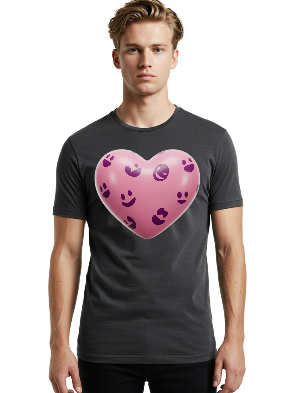 Pink-Heart-With-Purple-Emoji-Faces Men'S Graphic Tee, 100% Cotton, Comfortable Casual Summer Wear, Machine Washable, Vintage Camera, Old Camera, Antique Camera, Black Camera, Classic Photography, Photography Equipment, Nostalgic Device, Baj684