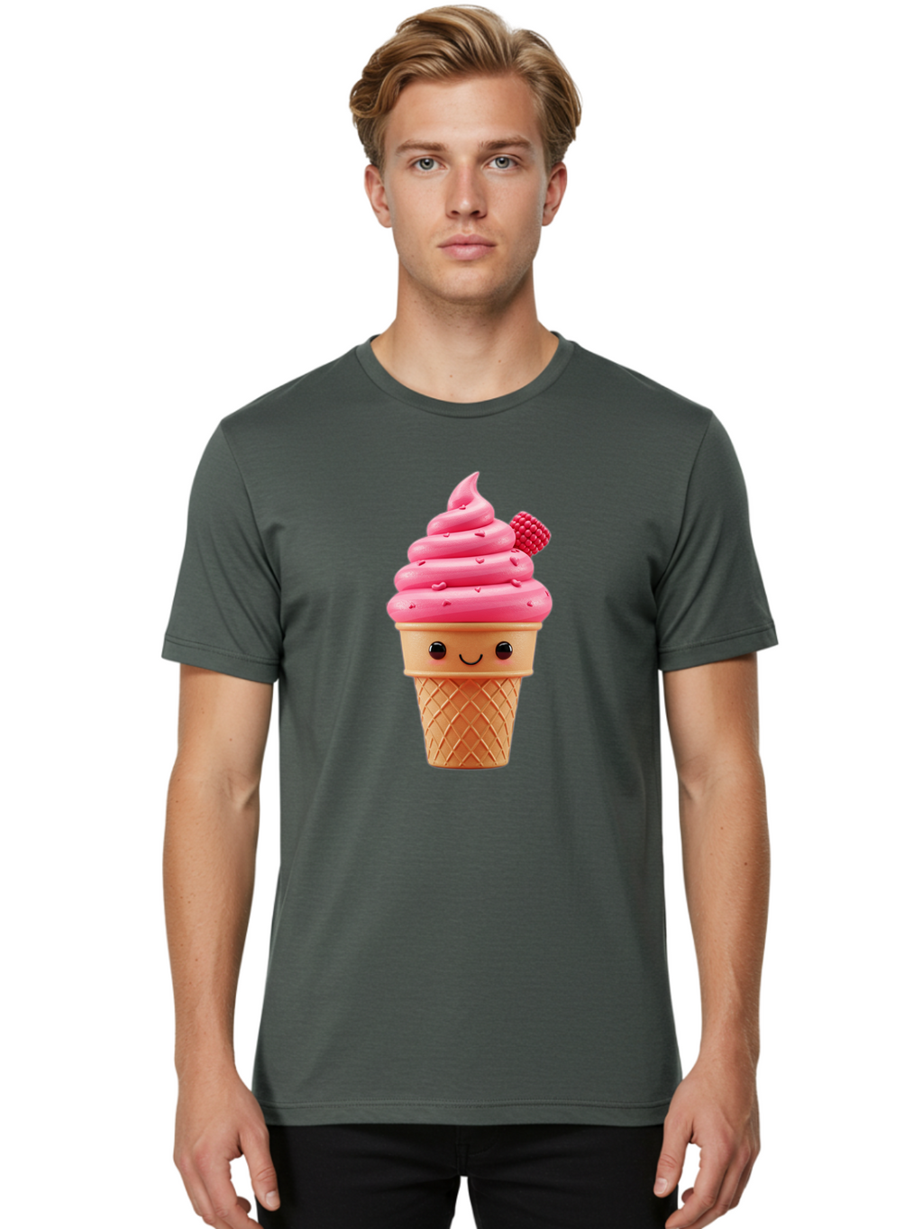 Pink-Ice-Cream-Cone-1 Men'S Graphic Tee, 100% Cotton, Comfortable Casual Summer Wear, Machine Washable, Vintage Camera, Old Camera, Antique Camera, Black Camera, Classic Photography, Photography Equipment, Nostalgic Device, Film Camera, Baj687