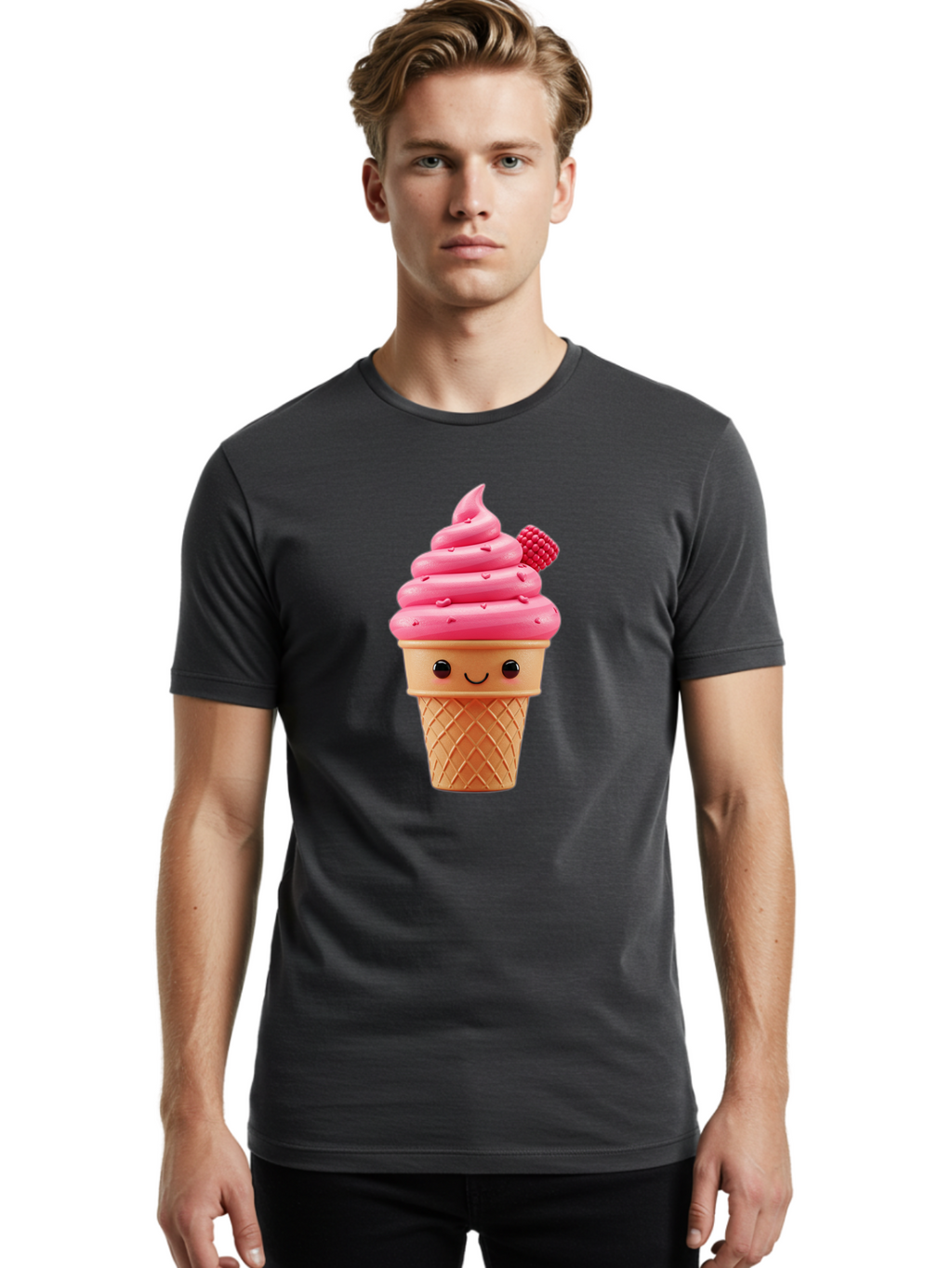 Pink-Ice-Cream-Cone-1 Men'S Graphic Tee, 100% Cotton, Comfortable Casual Summer Wear, Machine Washable, Vintage Camera, Old Camera, Antique Camera, Black Camera, Classic Photography, Photography Equipment, Nostalgic Device, Film Camera, Baj687
