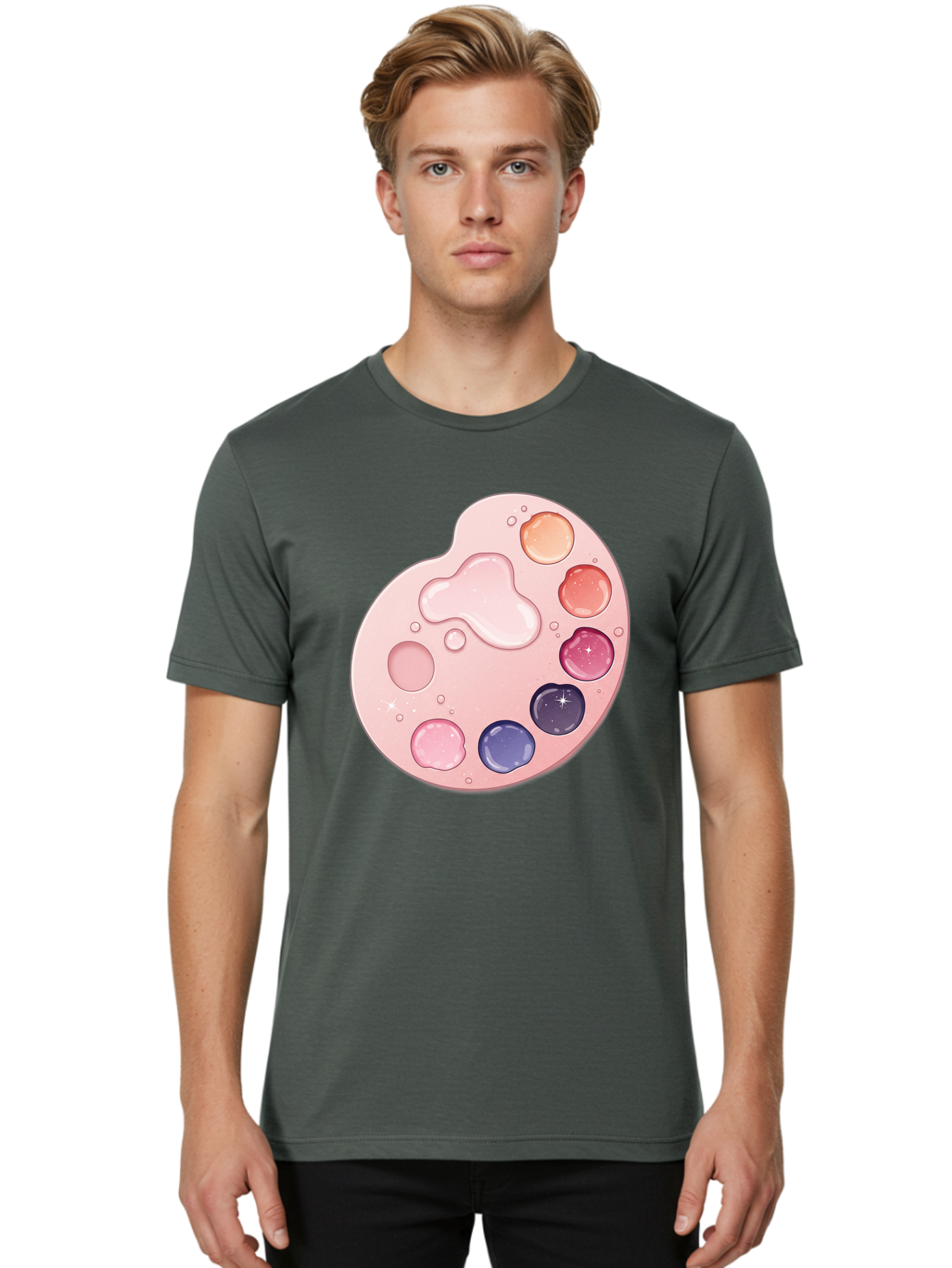 Pink-Painter-S-Palette Men'S Graphic Tee, 100% Cotton, Comfortable Casual Summer Wear, Machine Washable, Vintage Camera, Old Camera, Antique Camera, Black Camera, Classic Photography, Photography Equipment, Nostalgic Device, Film Camera, Baj691