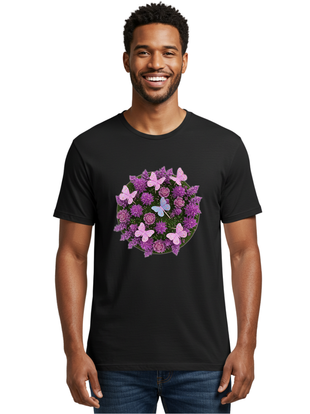 Purple-Flowers-With-Butterflies Men'S Graphic Tee, 100% Cotton, Comfortable Casual Summer Wear, Machine Washable, Vintage Camera, Old Camera, Antique Camera, Black Camera, Classic Photography, Photography Equipment, Nostalgic Device, Baj713