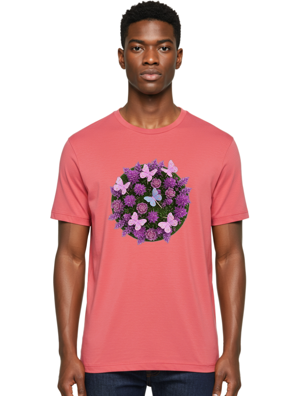Purple-Flowers-With-Butterflies Men'S Graphic Tee, 100% Cotton, Comfortable Casual Summer Wear, Machine Washable, Vintage Camera, Old Camera, Antique Camera, Black Camera, Classic Photography, Photography Equipment, Nostalgic Device, Baj713