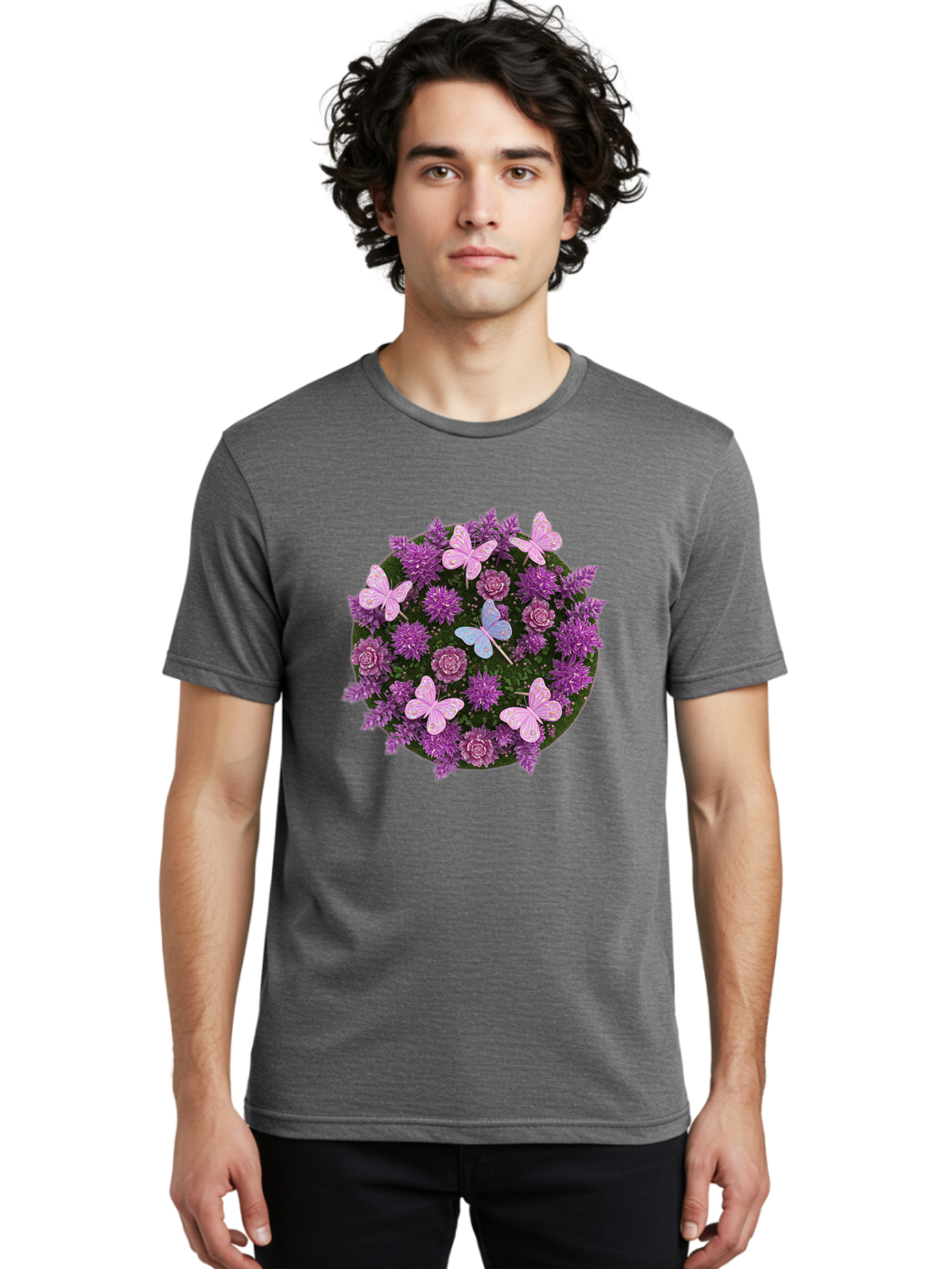Purple-Flowers-With-Butterflies Men'S Graphic Tee, 100% Cotton, Comfortable Casual Summer Wear, Machine Washable, Vintage Camera, Old Camera, Antique Camera, Black Camera, Classic Photography, Photography Equipment, Nostalgic Device, Baj713