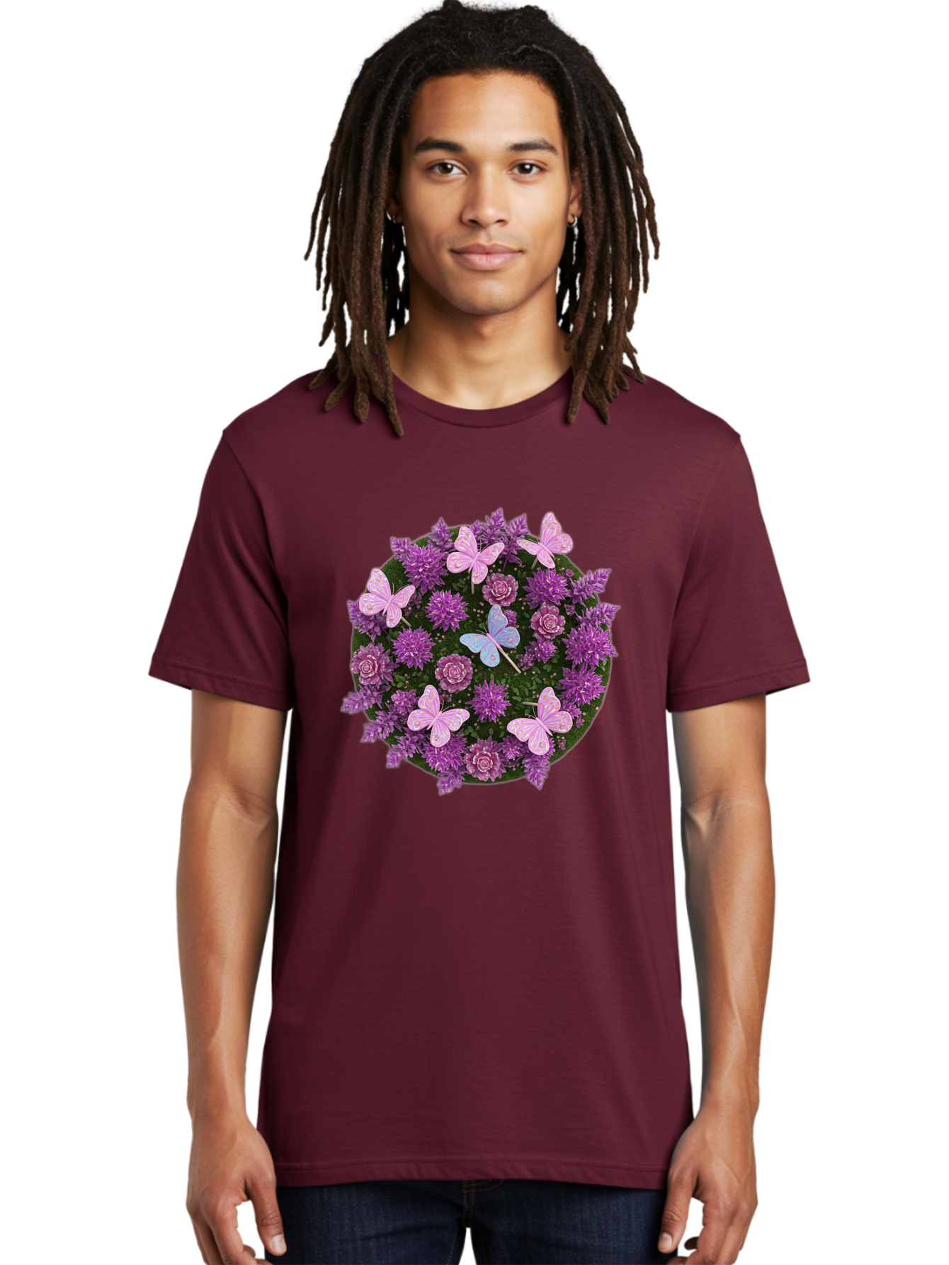 Purple-Flowers-With-Butterflies Men'S Graphic Tee, 100% Cotton, Comfortable Casual Summer Wear, Machine Washable, Vintage Camera, Old Camera, Antique Camera, Black Camera, Classic Photography, Photography Equipment, Nostalgic Device, Baj713