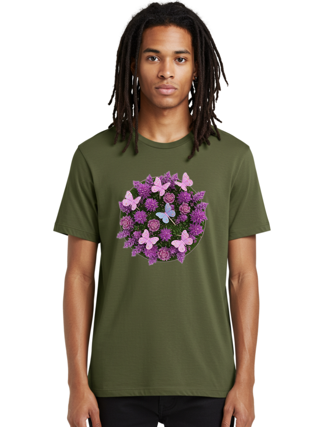 Purple-Flowers-With-Butterflies Men'S Graphic Tee, 100% Cotton, Comfortable Casual Summer Wear, Machine Washable, Vintage Camera, Old Camera, Antique Camera, Black Camera, Classic Photography, Photography Equipment, Nostalgic Device, Baj713