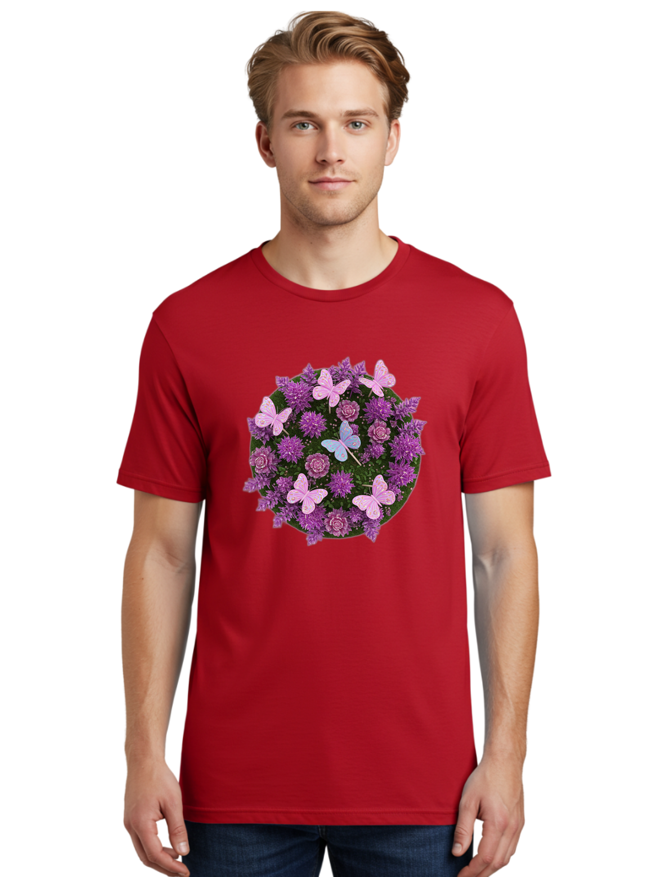 Purple-Flowers-With-Butterflies Men'S Graphic Tee, 100% Cotton, Comfortable Casual Summer Wear, Machine Washable, Vintage Camera, Old Camera, Antique Camera, Black Camera, Classic Photography, Photography Equipment, Nostalgic Device, Baj713
