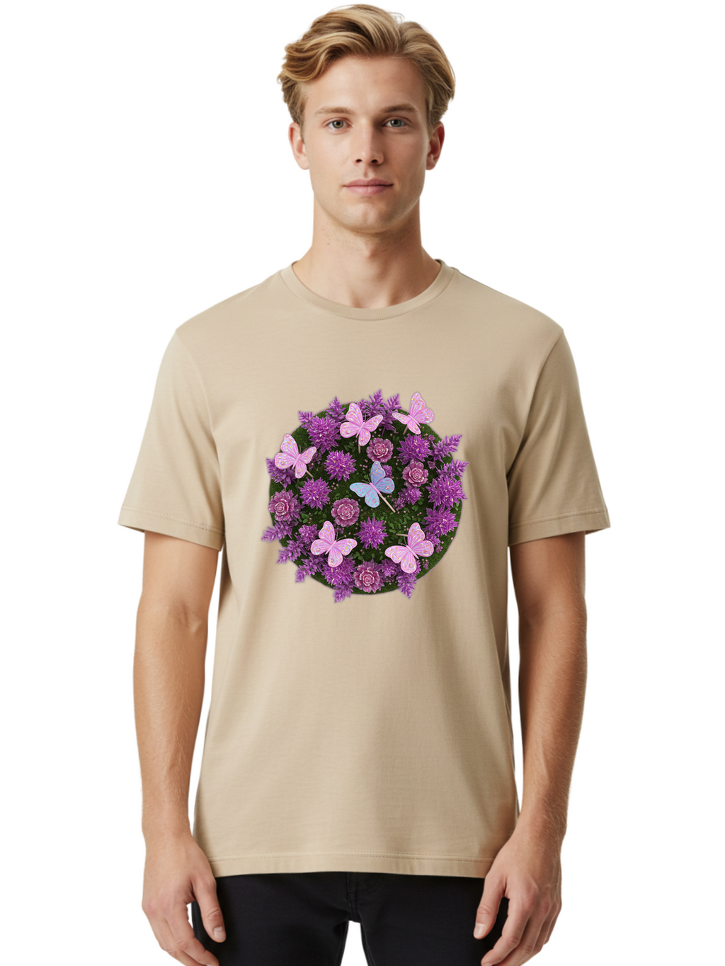 Purple-Flowers-With-Butterflies Men'S Graphic Tee, 100% Cotton, Comfortable Casual Summer Wear, Machine Washable, Vintage Camera, Old Camera, Antique Camera, Black Camera, Classic Photography, Photography Equipment, Nostalgic Device, Baj713