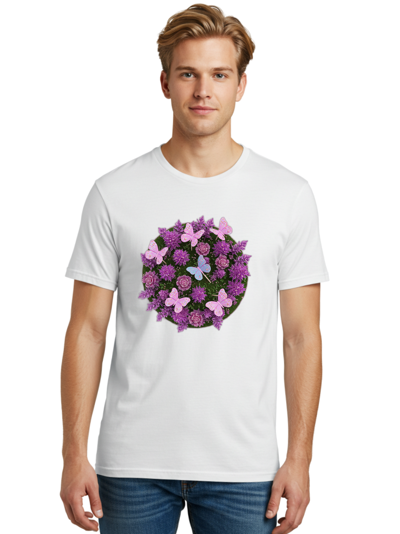 Purple-Flowers-With-Butterflies Men'S Graphic Tee, 100% Cotton, Comfortable Casual Summer Wear, Machine Washable, Vintage Camera, Old Camera, Antique Camera, Black Camera, Classic Photography, Photography Equipment, Nostalgic Device, Baj713