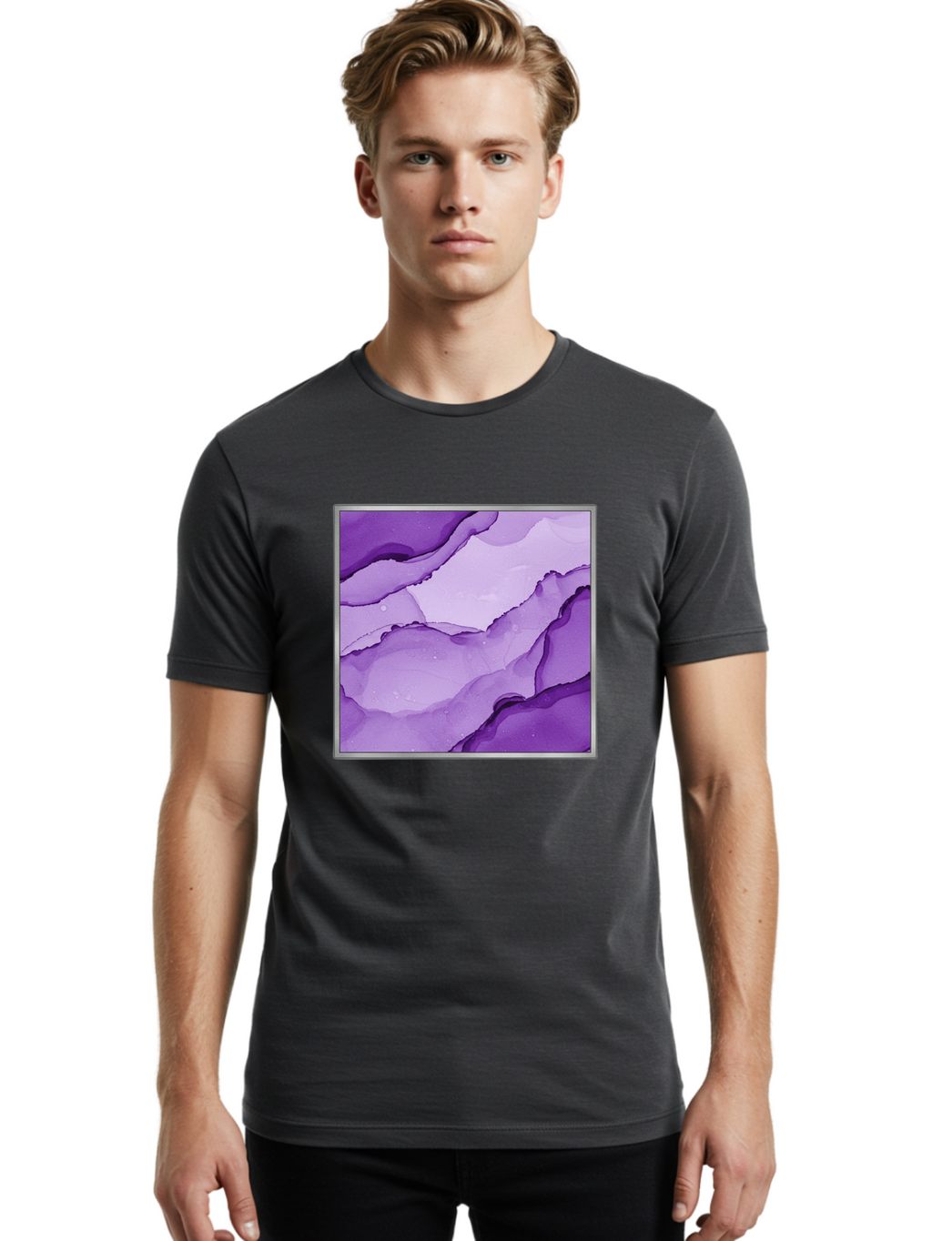 Purple-Marble-Pattern Men'S Graphic Tee, 100% Cotton, Comfortable Casual Summer Wear, Machine Washable, Vintage Camera, Old Camera, Antique Camera, Black Camera, Classic Photography, Photography Equipment, Nostalgic Device, Film Camera, Baj714