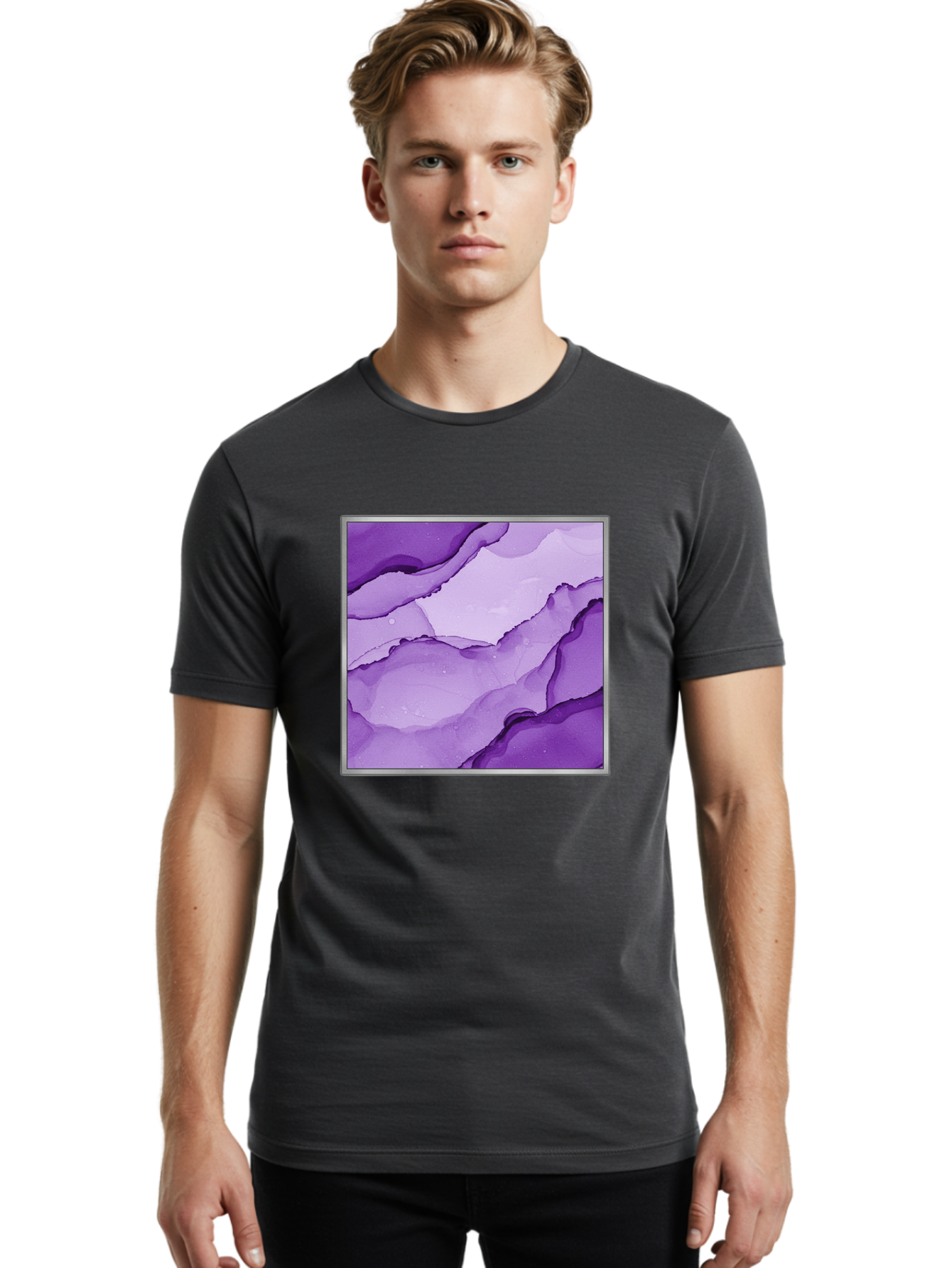 Purple-Marble-Pattern Men'S Graphic Tee, 100% Cotton, Comfortable Casual Summer Wear, Machine Washable, Vintage Camera, Old Camera, Antique Camera, Black Camera, Classic Photography, Photography Equipment, Nostalgic Device, Film Camera, Baj714