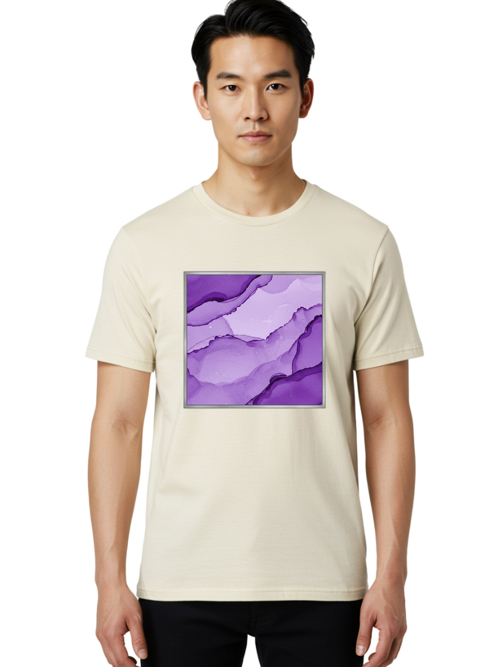 Purple-Marble-Pattern Men'S Graphic Tee, 100% Cotton, Comfortable Casual Summer Wear, Machine Washable, Vintage Camera, Old Camera, Antique Camera, Black Camera, Classic Photography, Photography Equipment, Nostalgic Device, Film Camera, Baj714
