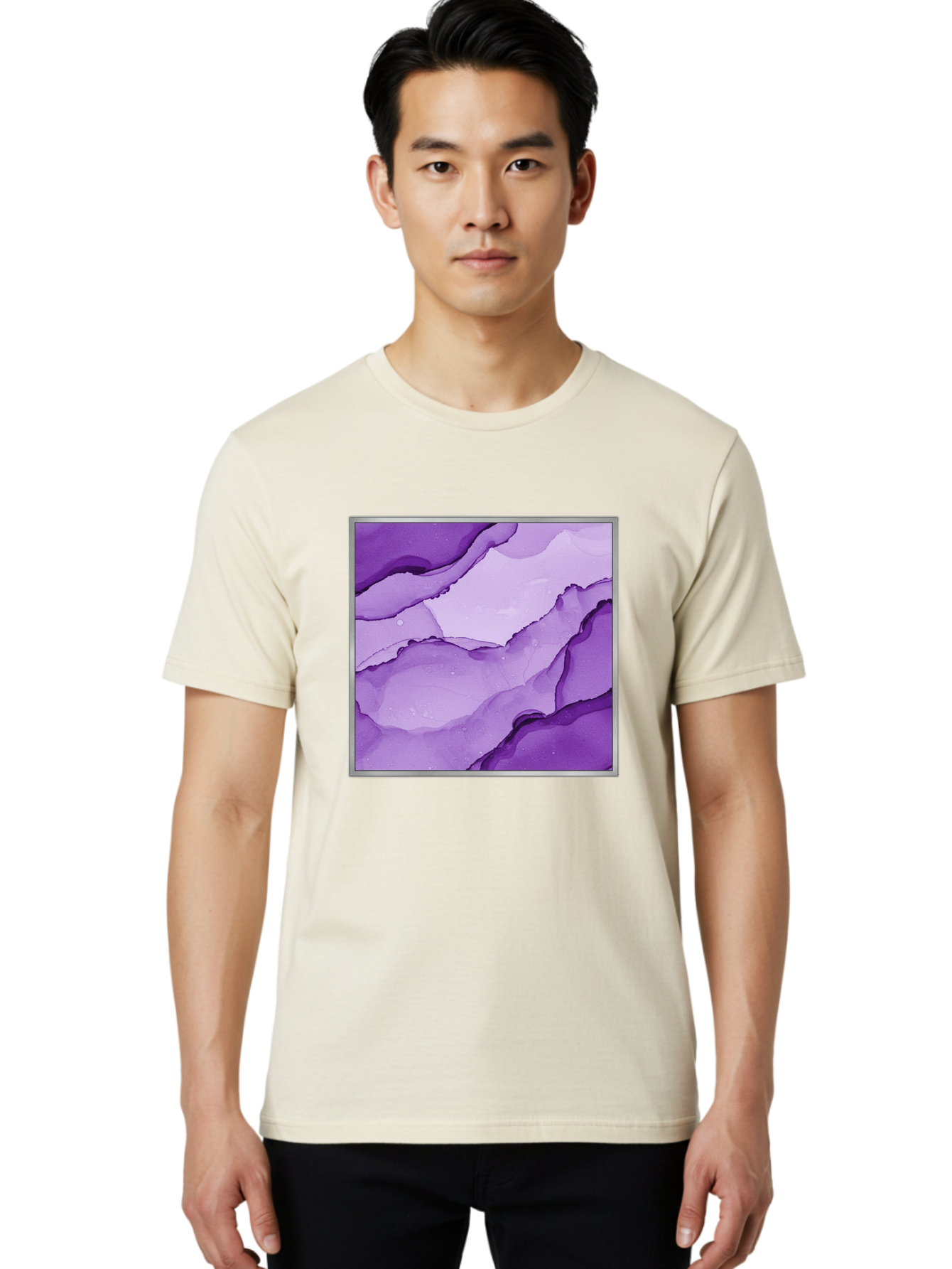 Purple-Marble-Pattern Men'S Graphic Tee, 100% Cotton, Comfortable Casual Summer Wear, Machine Washable, Vintage Camera, Old Camera, Antique Camera, Black Camera, Classic Photography, Photography Equipment, Nostalgic Device, Film Camera, Baj714