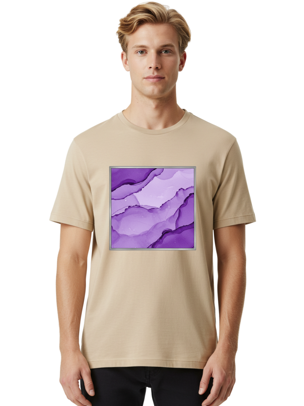 Purple-Marble-Pattern Men'S Graphic Tee, 100% Cotton, Comfortable Casual Summer Wear, Machine Washable, Vintage Camera, Old Camera, Antique Camera, Black Camera, Classic Photography, Photography Equipment, Nostalgic Device, Film Camera, Baj714