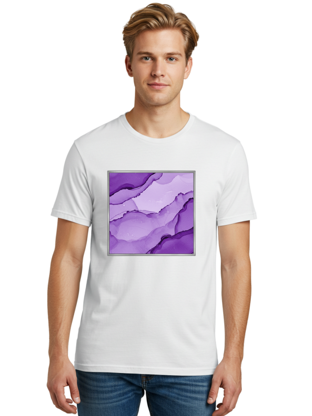 Purple-Marble-Pattern Men'S Graphic Tee, 100% Cotton, Comfortable Casual Summer Wear, Machine Washable, Vintage Camera, Old Camera, Antique Camera, Black Camera, Classic Photography, Photography Equipment, Nostalgic Device, Film Camera, Baj714