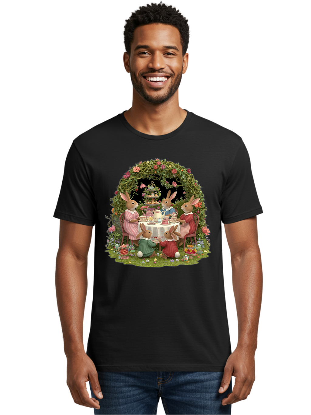 Rabbit-Family-Tea-Party Men'S Graphic Tee, 100% Cotton, Comfortable Casual Summer Wear, Machine Washable, Vintage Camera, Old Camera, Antique Camera, Black Camera, Classic Photography, Photography Equipment, Nostalgic Device, Film Camera, Baj720