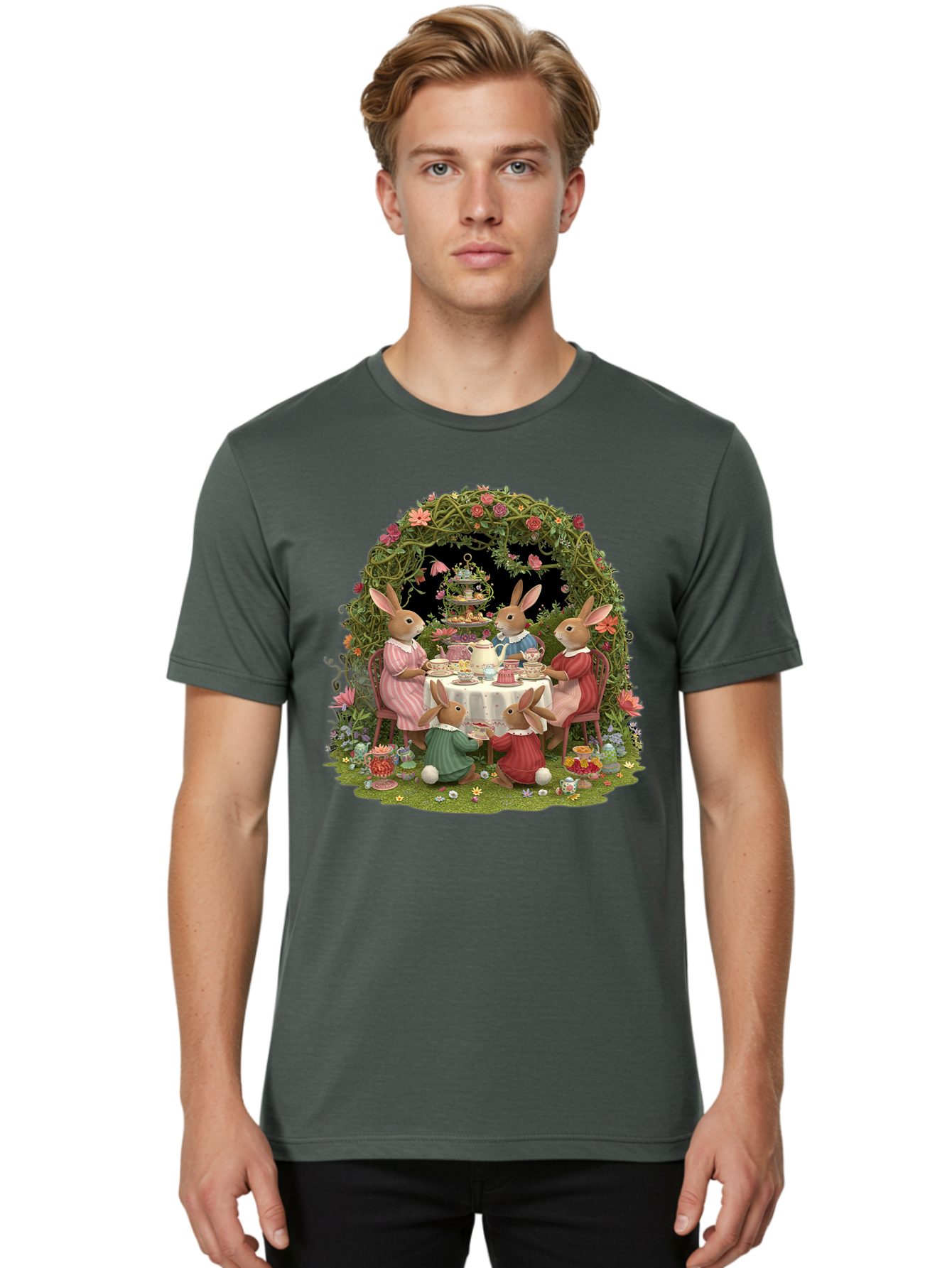 Rabbit-Family-Tea-Party Men'S Graphic Tee, 100% Cotton, Comfortable Casual Summer Wear, Machine Washable, Vintage Camera, Old Camera, Antique Camera, Black Camera, Classic Photography, Photography Equipment, Nostalgic Device, Film Camera, Baj720