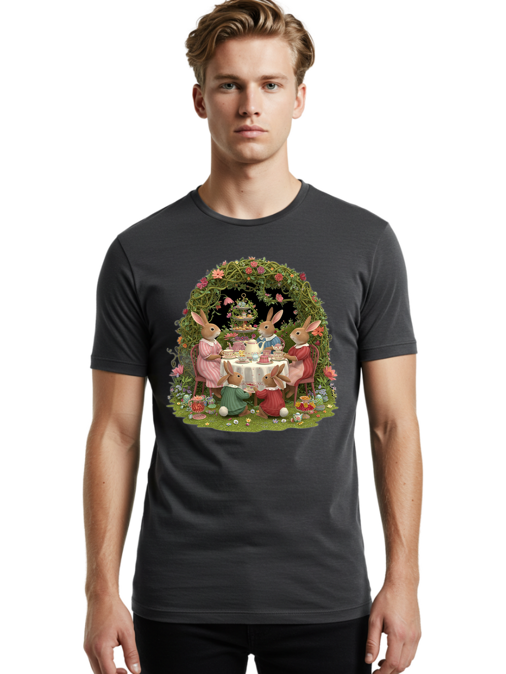Rabbit-Family-Tea-Party Men'S Graphic Tee, 100% Cotton, Comfortable Casual Summer Wear, Machine Washable, Vintage Camera, Old Camera, Antique Camera, Black Camera, Classic Photography, Photography Equipment, Nostalgic Device, Film Camera, Baj720