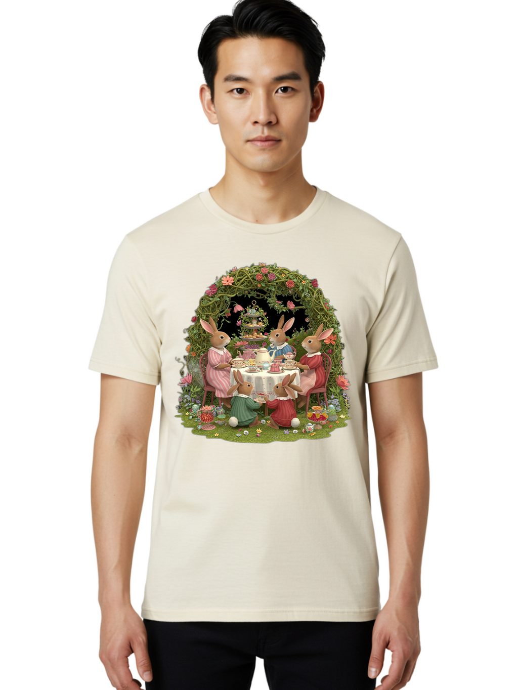 Rabbit-Family-Tea-Party Men'S Graphic Tee, 100% Cotton, Comfortable Casual Summer Wear, Machine Washable, Vintage Camera, Old Camera, Antique Camera, Black Camera, Classic Photography, Photography Equipment, Nostalgic Device, Film Camera, Baj720