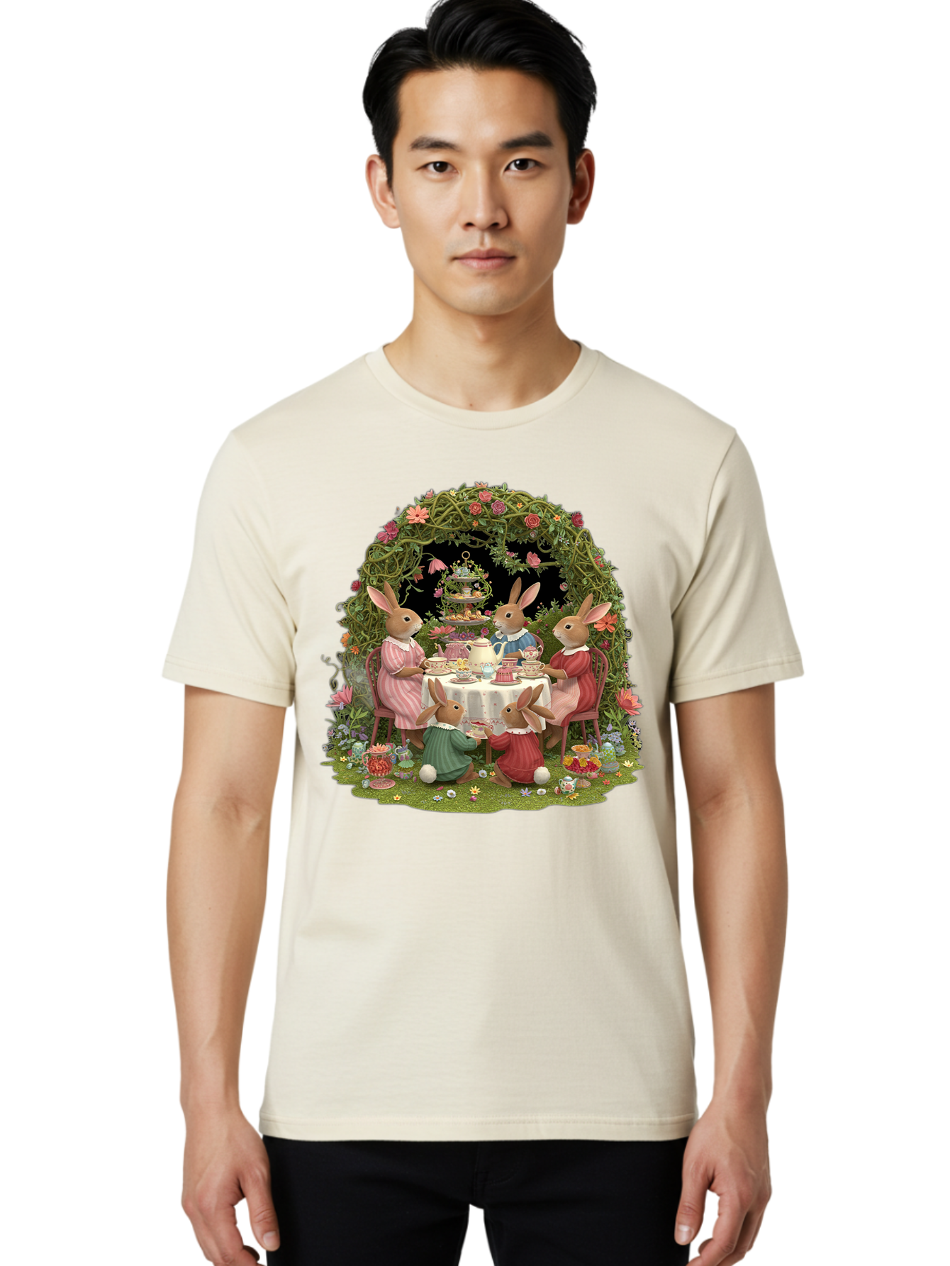 Rabbit-Family-Tea-Party Men'S Graphic Tee, 100% Cotton, Comfortable Casual Summer Wear, Machine Washable, Vintage Camera, Old Camera, Antique Camera, Black Camera, Classic Photography, Photography Equipment, Nostalgic Device, Film Camera, Baj720