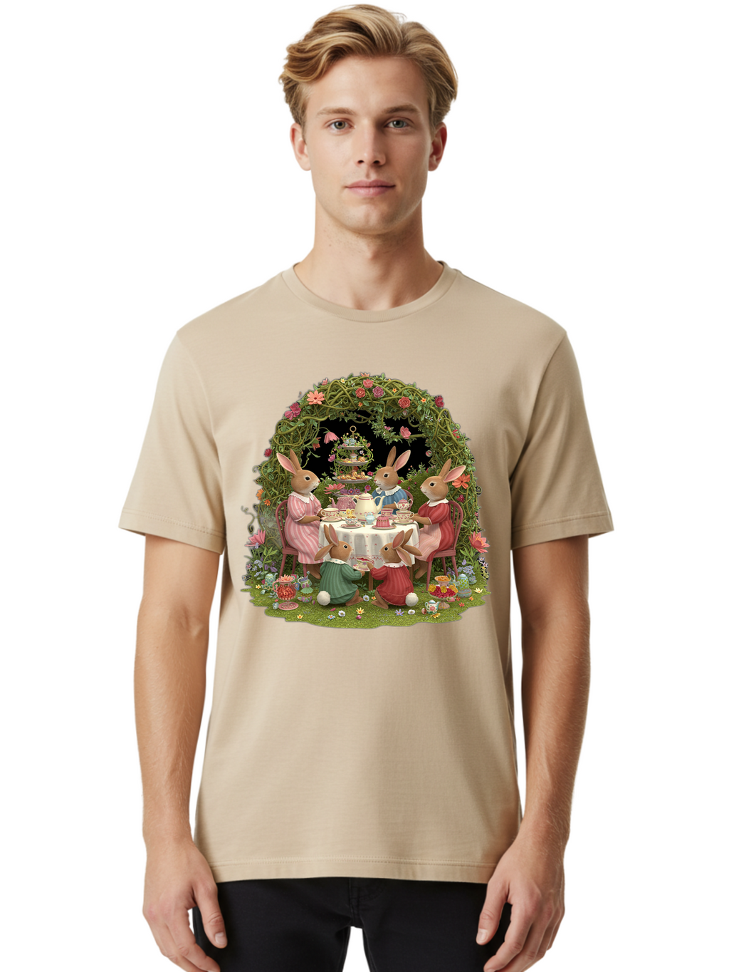 Rabbit-Family-Tea-Party Men'S Graphic Tee, 100% Cotton, Comfortable Casual Summer Wear, Machine Washable, Vintage Camera, Old Camera, Antique Camera, Black Camera, Classic Photography, Photography Equipment, Nostalgic Device, Film Camera, Baj720