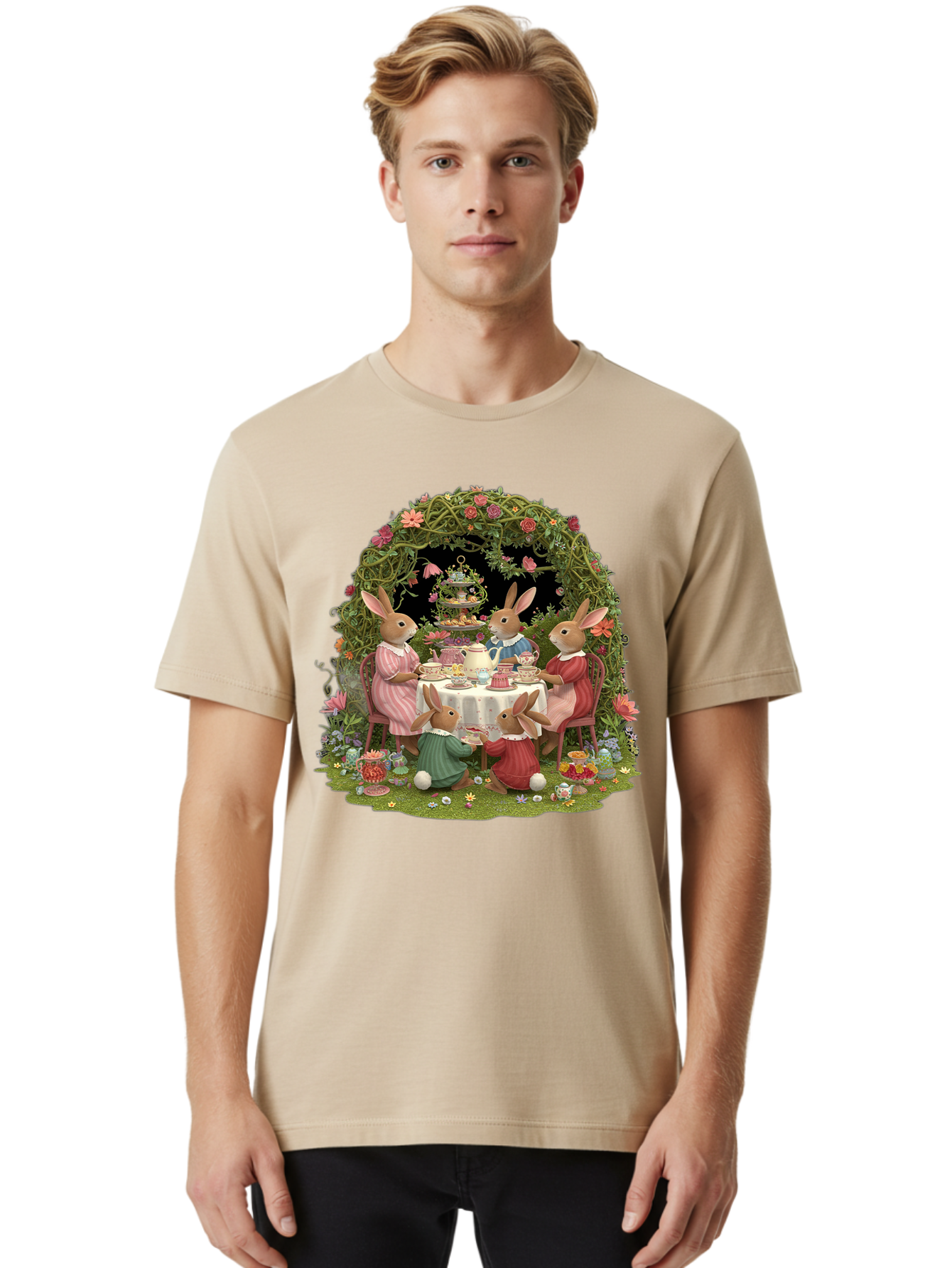 Rabbit-Family-Tea-Party Men'S Graphic Tee, 100% Cotton, Comfortable Casual Summer Wear, Machine Washable, Vintage Camera, Old Camera, Antique Camera, Black Camera, Classic Photography, Photography Equipment, Nostalgic Device, Film Camera, Baj720