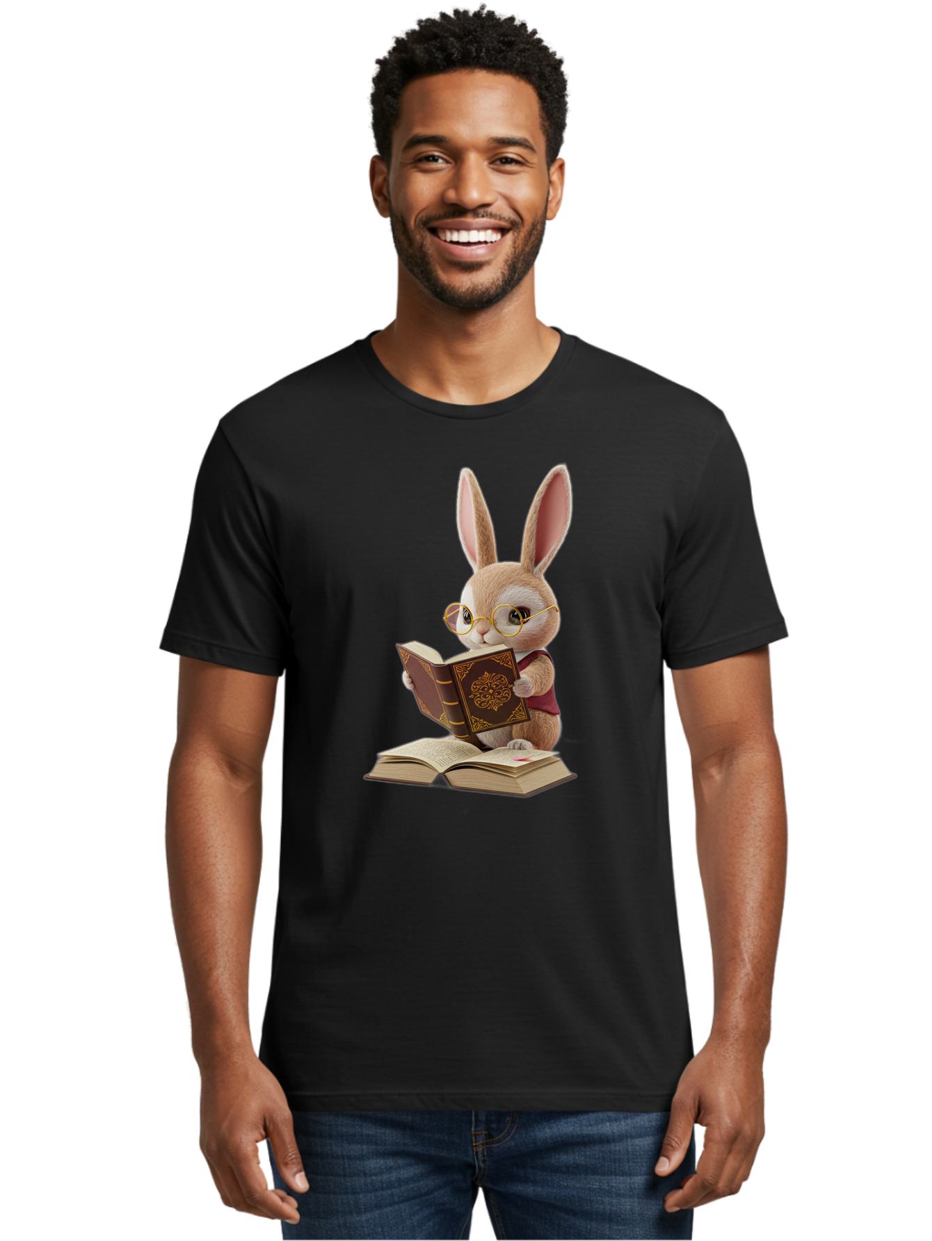 Rabbit-Reading-Book-1 Men'S Graphic Tee, 100% Cotton, Comfortable Casual Summer Wear, Machine Washable, Vintage Camera, Old Camera, Antique Camera, Black Camera, Classic Photography, Photography Equipment, Nostalgic Device, Film Camera, Baj723