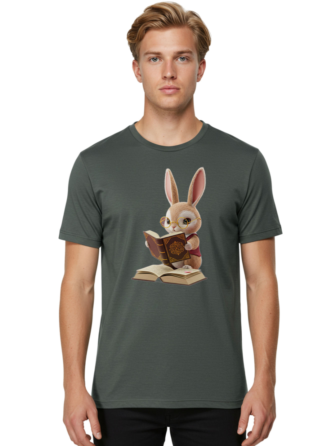 Rabbit-Reading-Book-1 Men'S Graphic Tee, 100% Cotton, Comfortable Casual Summer Wear, Machine Washable, Vintage Camera, Old Camera, Antique Camera, Black Camera, Classic Photography, Photography Equipment, Nostalgic Device, Film Camera, Baj723