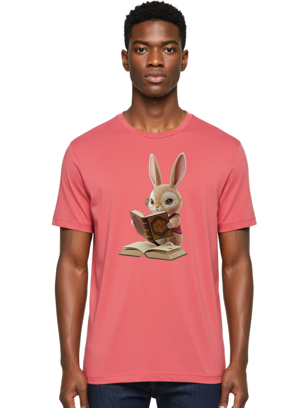 Rabbit-Reading-Book-1 Men'S Graphic Tee, 100% Cotton, Comfortable Casual Summer Wear, Machine Washable, Vintage Camera, Old Camera, Antique Camera, Black Camera, Classic Photography, Photography Equipment, Nostalgic Device, Film Camera, Baj723