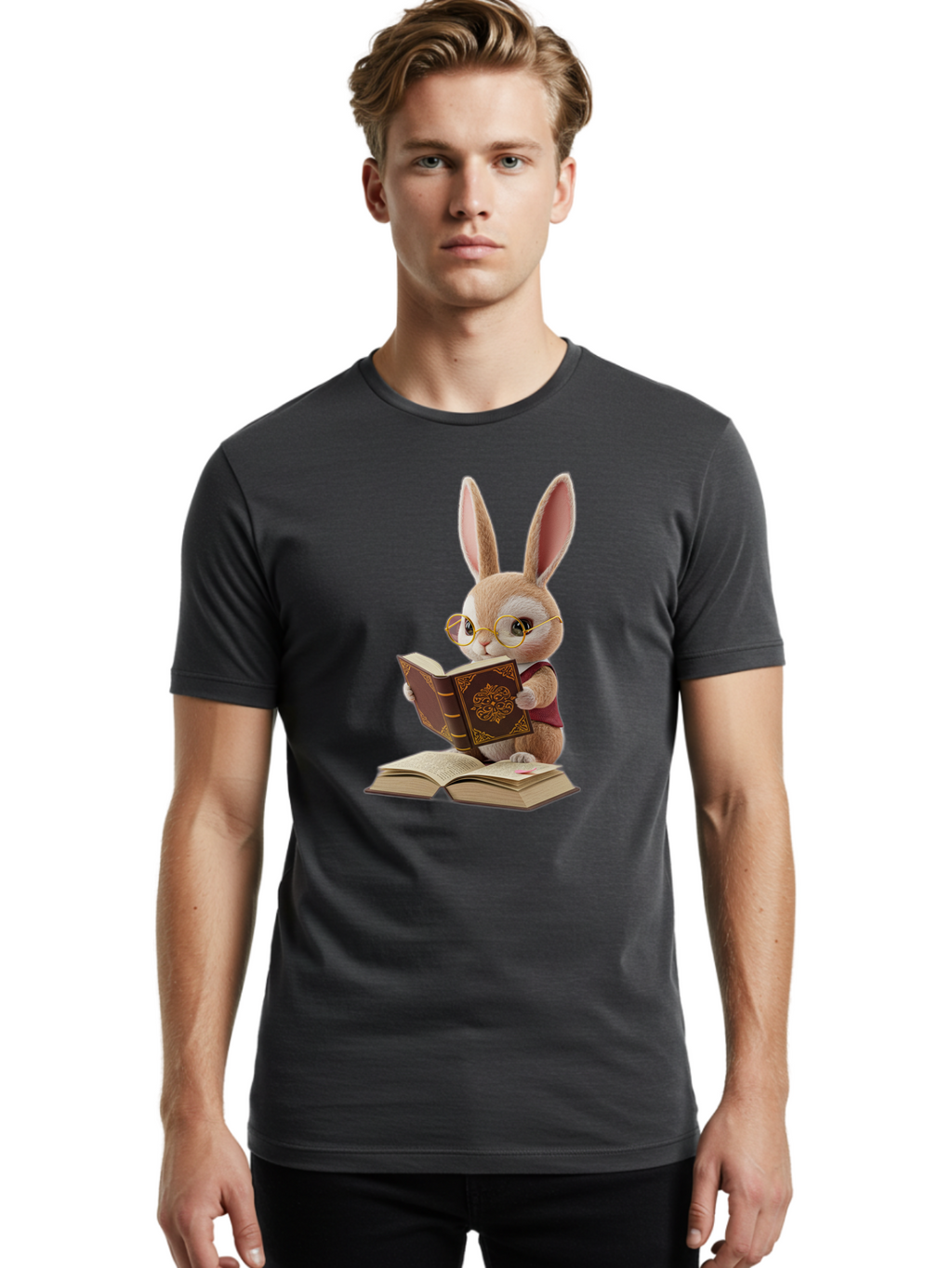 Rabbit-Reading-Book-1 Men'S Graphic Tee, 100% Cotton, Comfortable Casual Summer Wear, Machine Washable, Vintage Camera, Old Camera, Antique Camera, Black Camera, Classic Photography, Photography Equipment, Nostalgic Device, Film Camera, Baj723