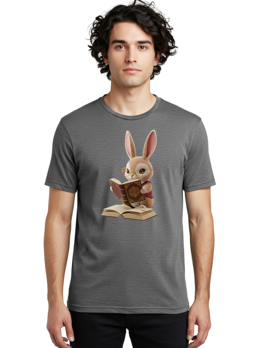 Rabbit-Reading-Book-1 Men'S Graphic Tee, 100% Cotton, Comfortable Casual Summer Wear, Machine Washable, Vintage Camera, Old Camera, Antique Camera, Black Camera, Classic Photography, Photography Equipment, Nostalgic Device, Film Camera, Baj723