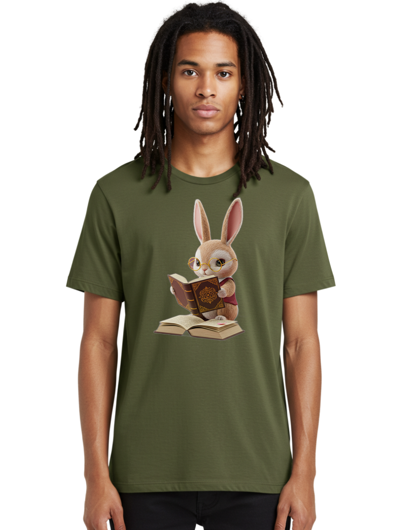 Rabbit-Reading-Book-1 Men'S Graphic Tee, 100% Cotton, Comfortable Casual Summer Wear, Machine Washable, Vintage Camera, Old Camera, Antique Camera, Black Camera, Classic Photography, Photography Equipment, Nostalgic Device, Film Camera, Baj723
