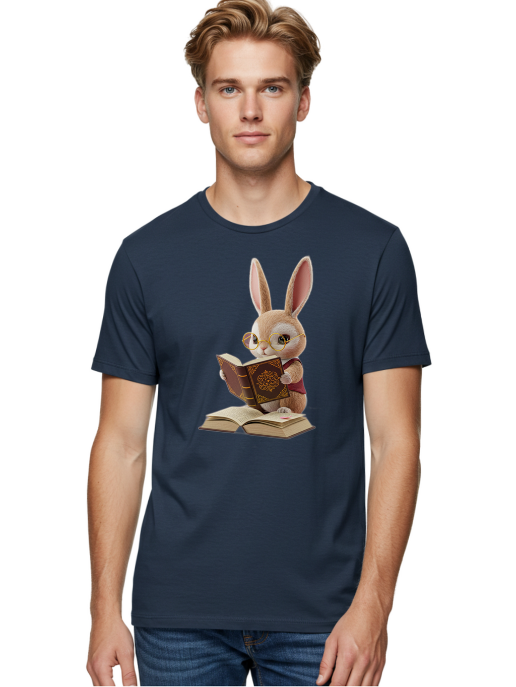 Rabbit-Reading-Book-1 Men'S Graphic Tee, 100% Cotton, Comfortable Casual Summer Wear, Machine Washable, Vintage Camera, Old Camera, Antique Camera, Black Camera, Classic Photography, Photography Equipment, Nostalgic Device, Film Camera, Baj723